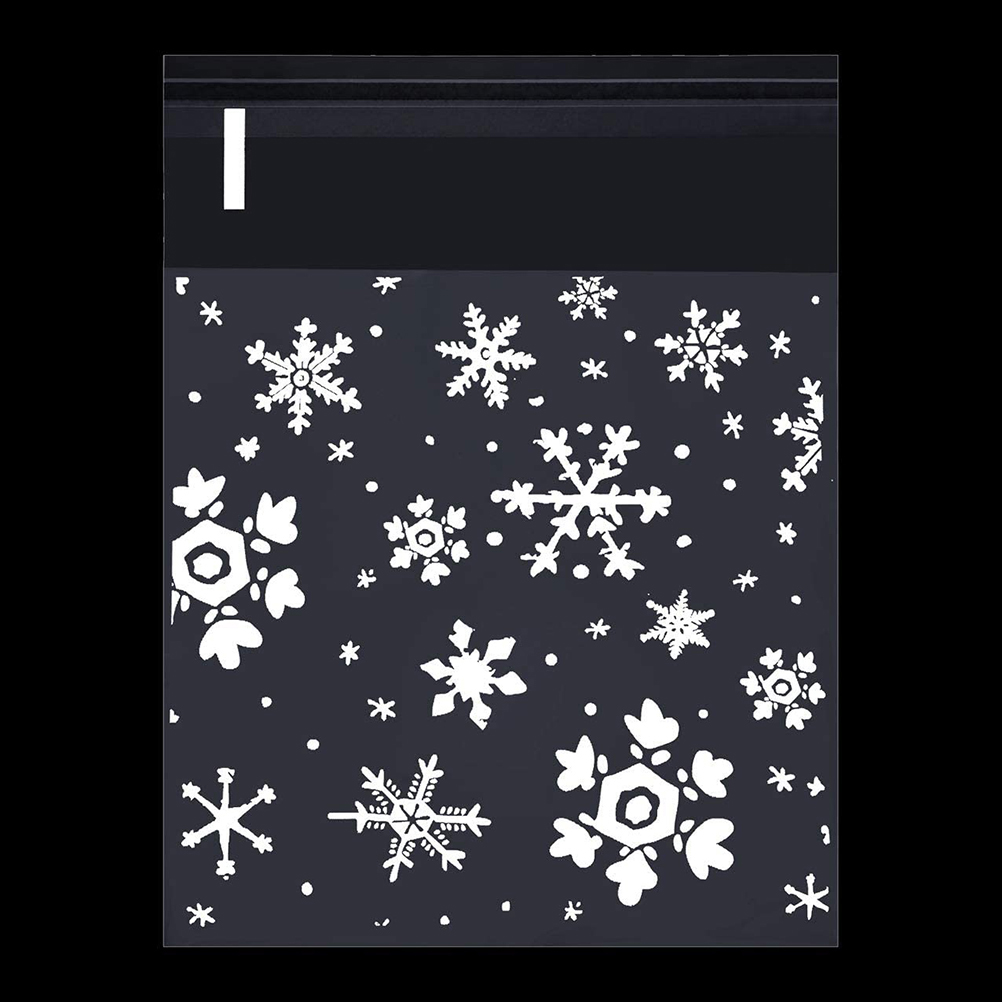 100 Plastik-weihnachtsgeschenktüten Mit Schneeflockenmuster Zum Verpacken Von Süßigkeiten.