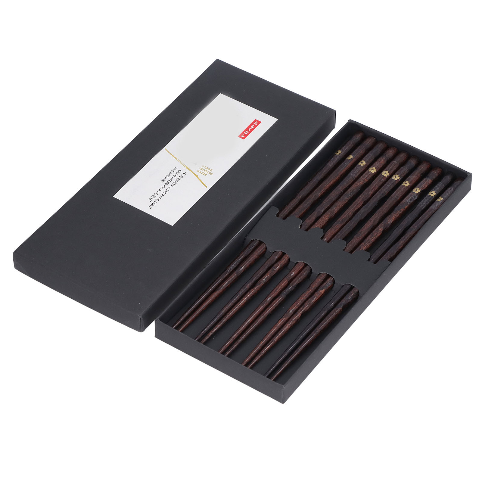 5 Paar Japanische Essstäbchen Aus Holz Mit Goldenem Blumenmuster, Wiederverwendbar, Traditionell Und Stilvoll – Ein Ideales Geschenk Für Familie Und Freunde.