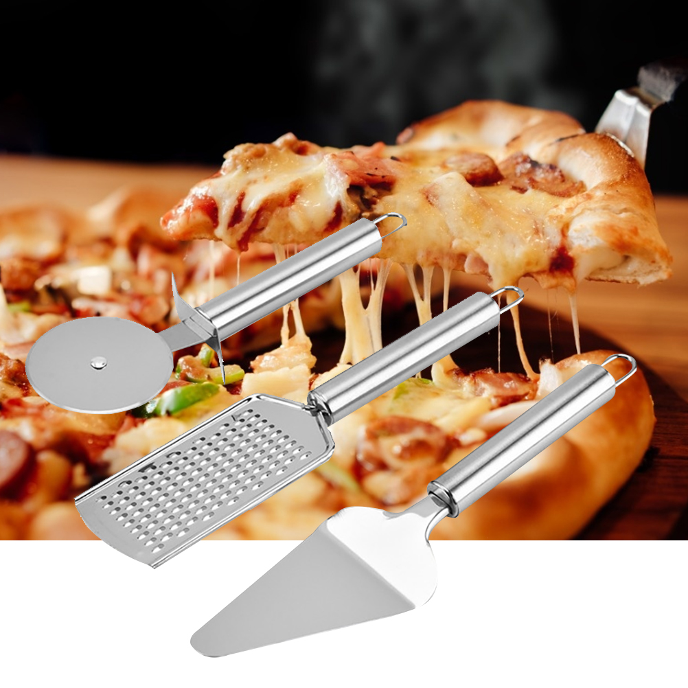 3-teiliges Set Backwerkzeuge Aus Edelstahl, Bestehend Aus Pizzaschneider, Pizzaschaufel Und Käsereibe Für Pizzakuchen
