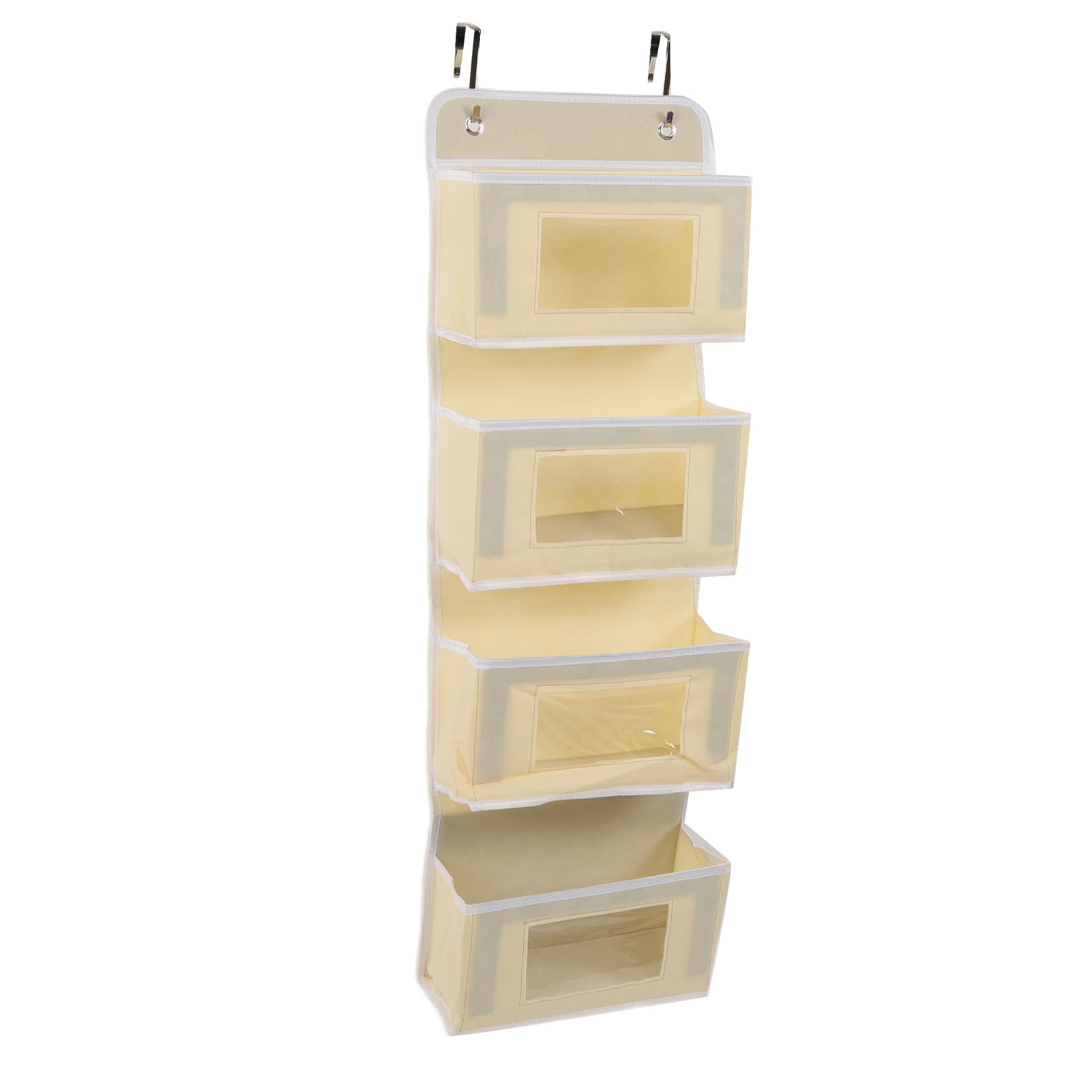 Hängender Kleiderschrank-organizer, Mehrlagig, Hohe Tragfähigkeit, Vliesstoff, Türhänger Mit 2 Haken, Khaki, 4 Fächer