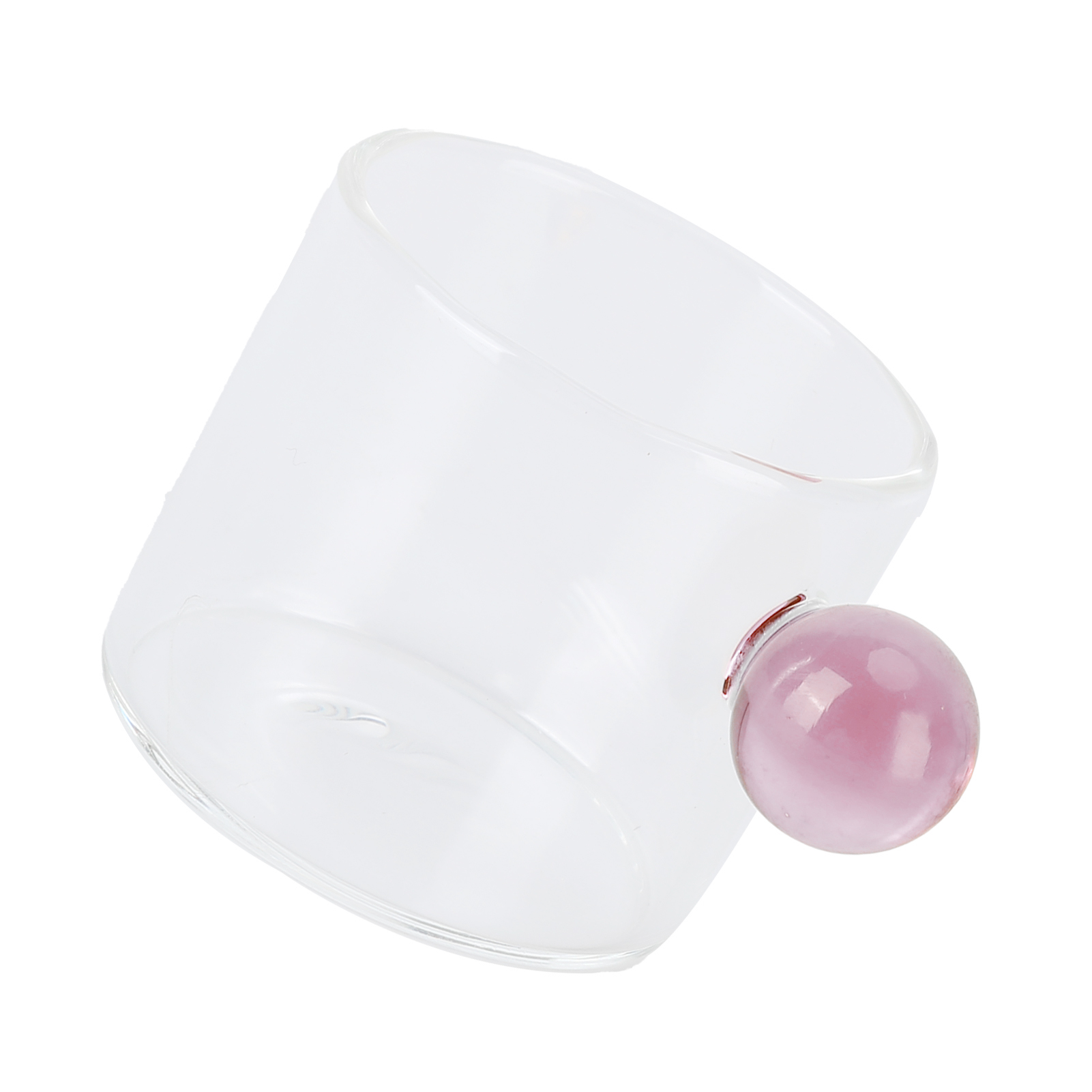 Teetasse Aus Transparentem, Hitzebeständigem Glas Mit Kugelgriff, 120 Ml, Rosa Griff