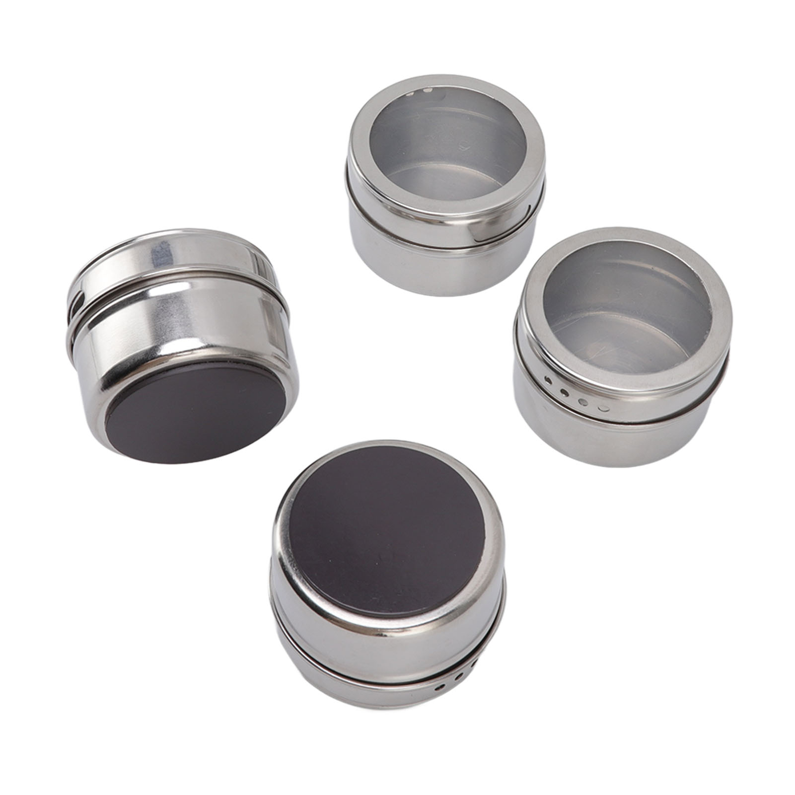 Set Aus 4 Magnetischen Gewürzgläsern Aus Transparentem Edelstahl Mit Ausgießdeckeln Und Sieb Zum Würzen Ihrer Gewürze.