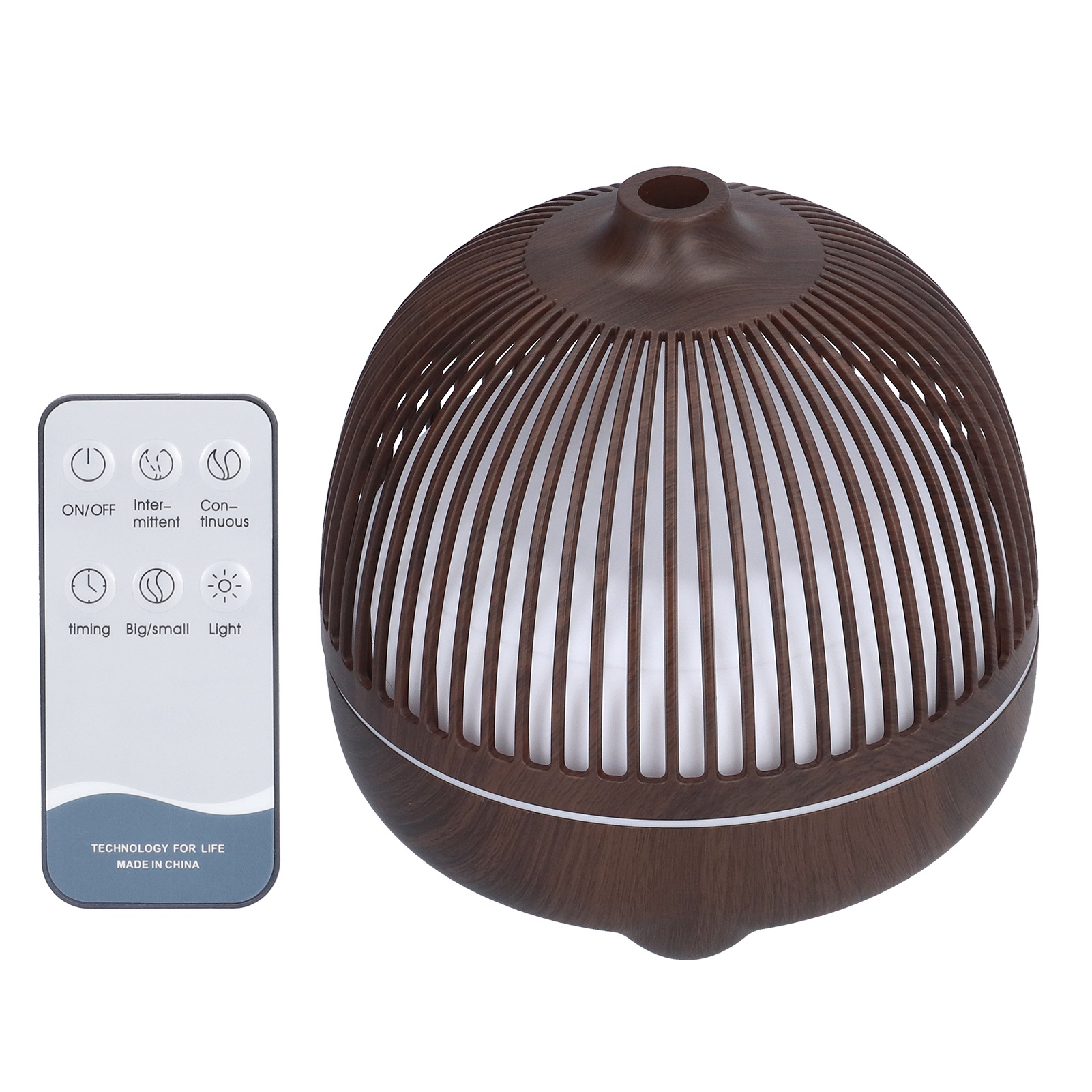 Luftbefeuchter Mit Fernbedienung, Ultraschall-aroma-diffusor Für Ätherische Öle Mit Rgb-led-beleuchtung, 100–240 V, Dunkle Holzmaserung, Eu-stecker
