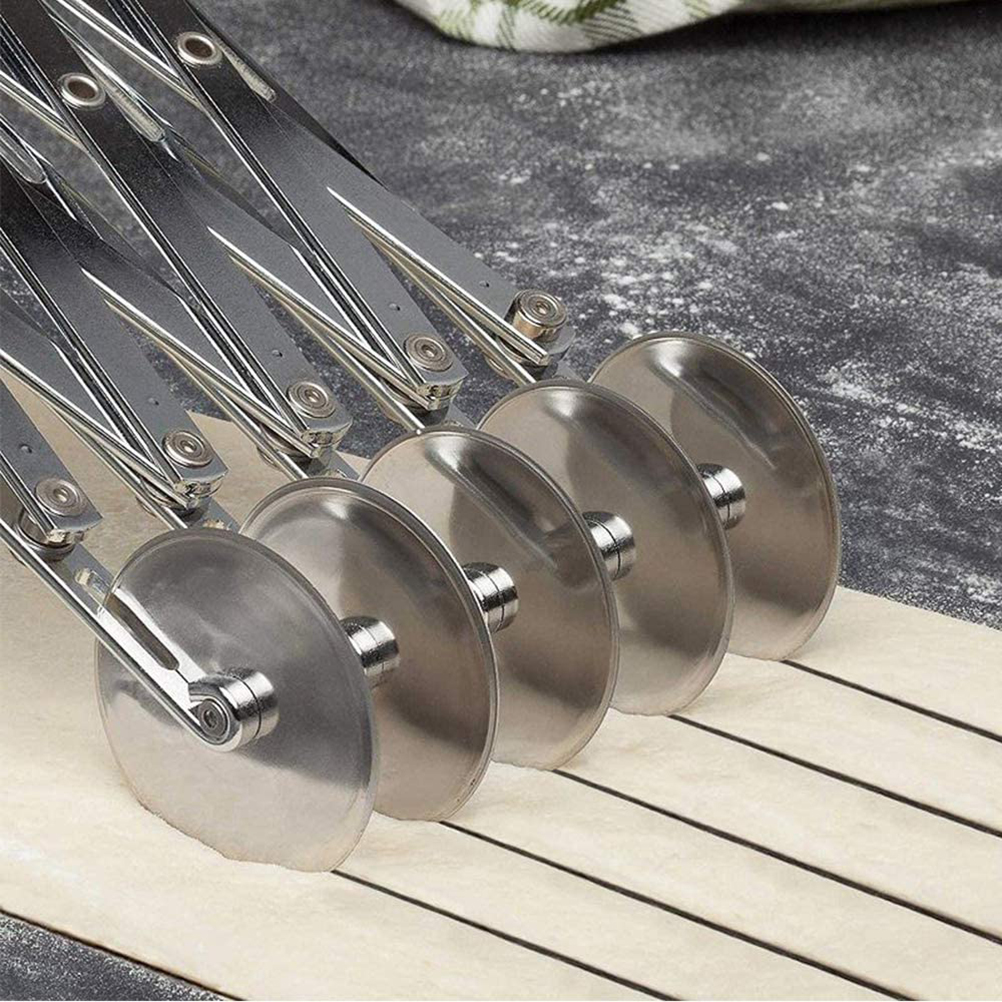 Teigschneider Mit 3 Oder 5 Rädern, Pizzaschneider, Ausziehbare Pizzareibe Aus Edelstahl, Multifunktionales Rundes Gebäckmesser, Nudelholz, Teigtrenner