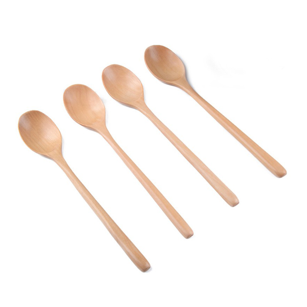 4 Kleine Holzlöffel Mit Langem Griff, Honiglöffel, Küchenlöffel Für Milch, Suppe, Gewürze, Kaffee, Tee Und Zucker