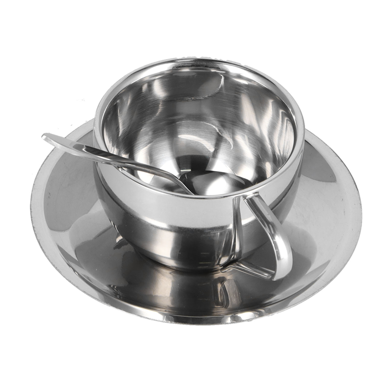 3-teiliges Set Isolierter Kaffeebecher Aus Doppelwandigem Edelstahl Mit Untertasse Und Löffel, 180 Ml
