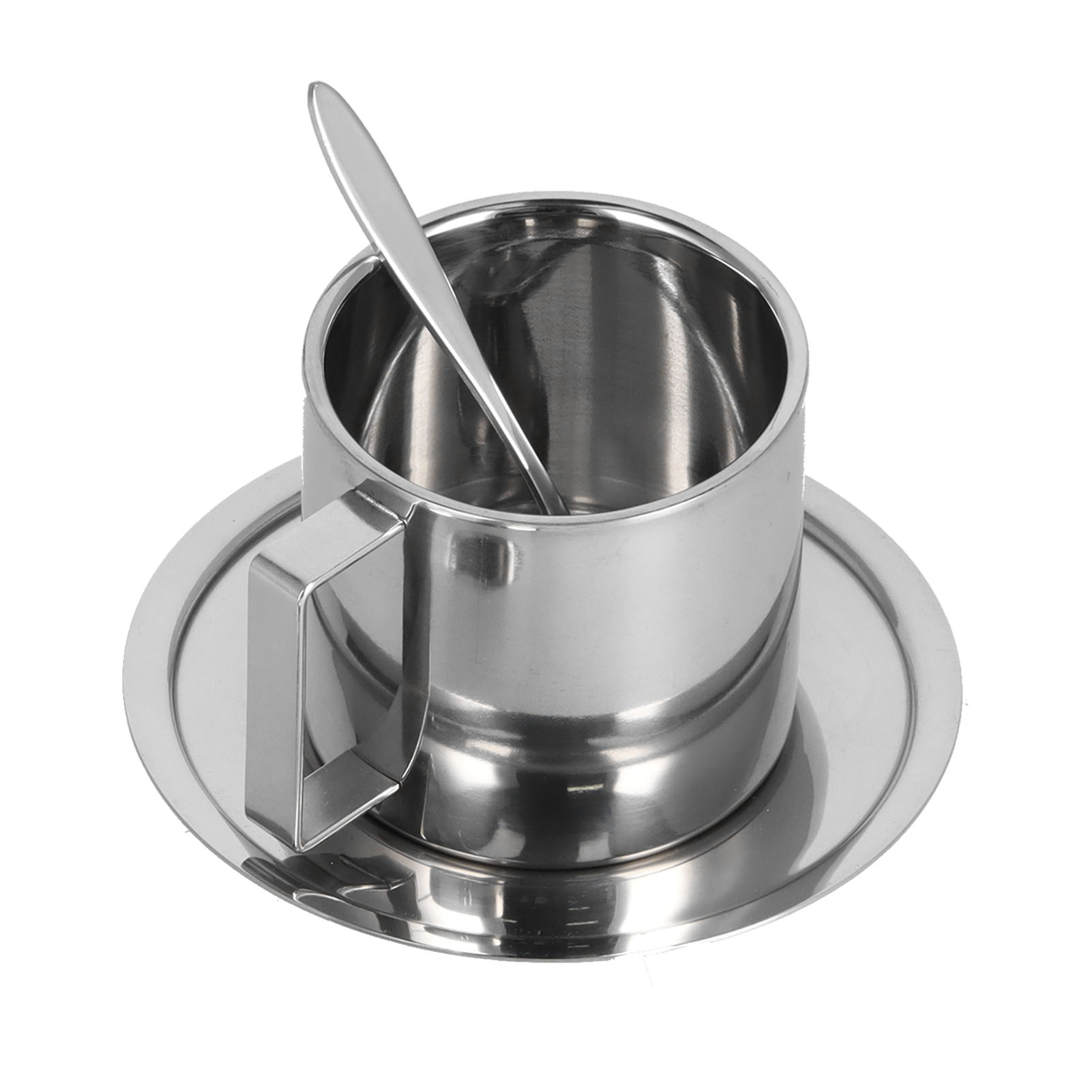 3-teiliges Set Isolierter Kaffeebecher Aus Doppelwandigem Edelstahl Mit Untertasse Und Löffel, 280 Ml