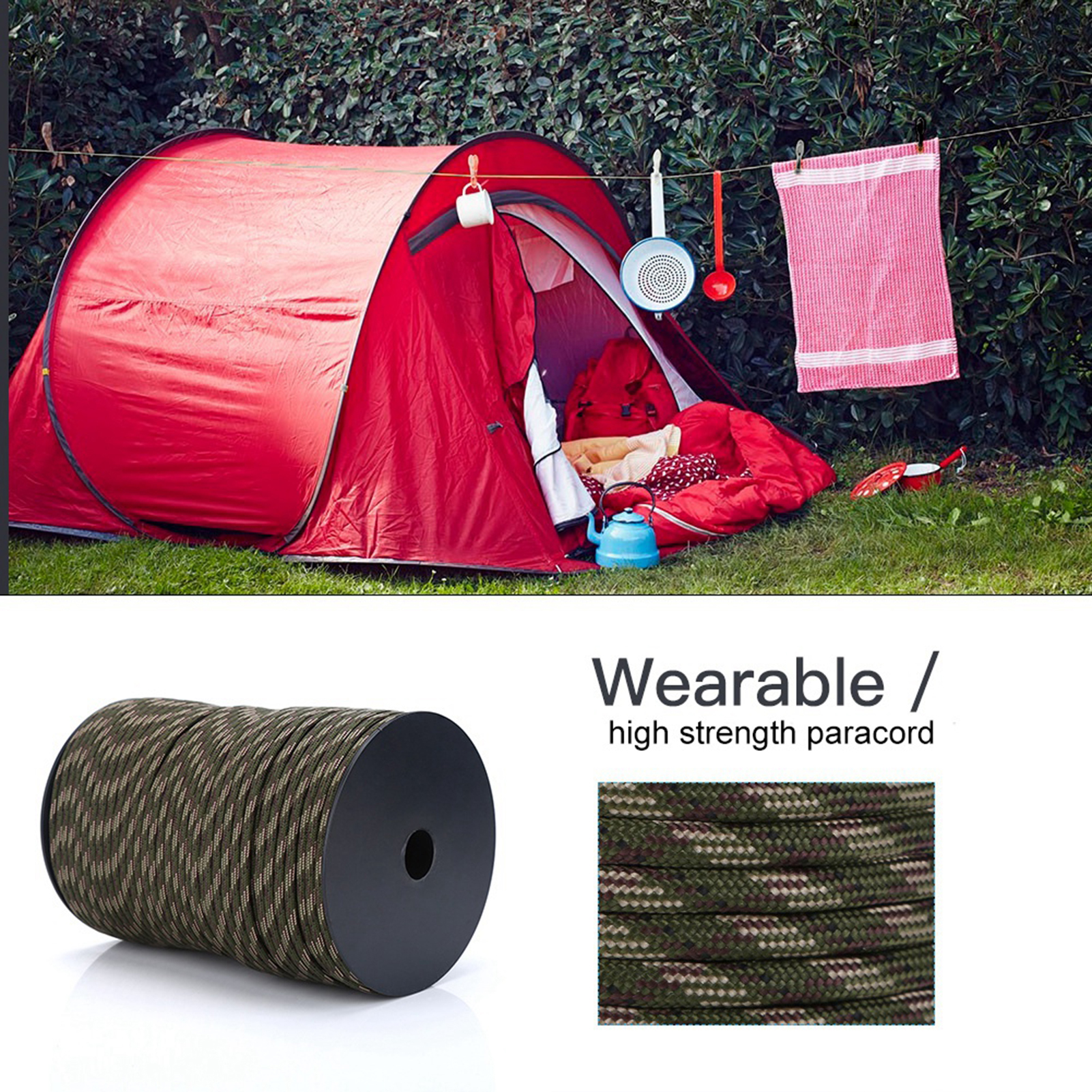 Cordon De Parachute Réfléchissant 550, 9 Brins, 100 M (camouflage Jungle)