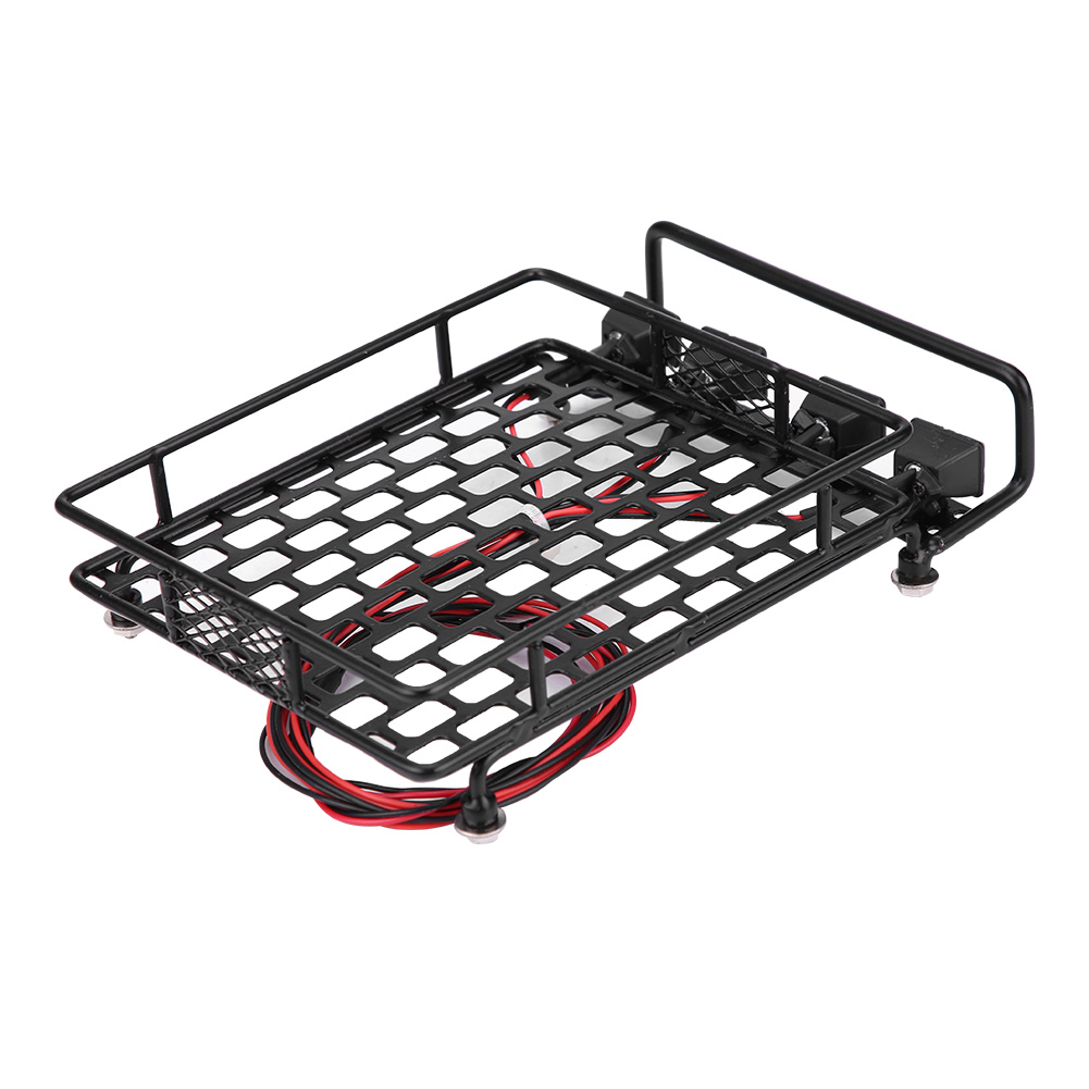 Porte-bagages De Toit Grand Format Avec Éclairage Led Quadruple Pour Voiture Rc Scx10 1/10 (2 Blancs, 2 Rouges)