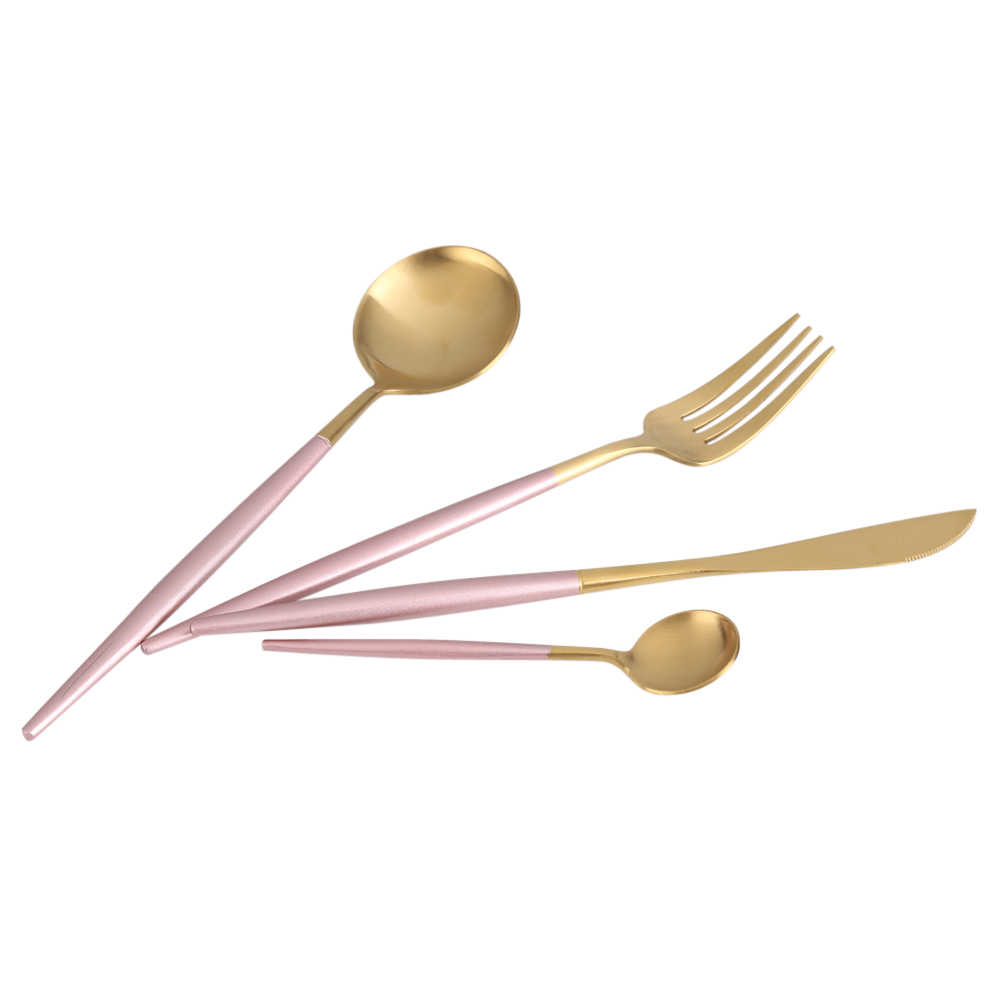 4-teiliges Farbenfrohes Edelstahl-besteckset: Löffel, Gabel, Messer – Rosa-goldenes Geschirr Für Zuhause