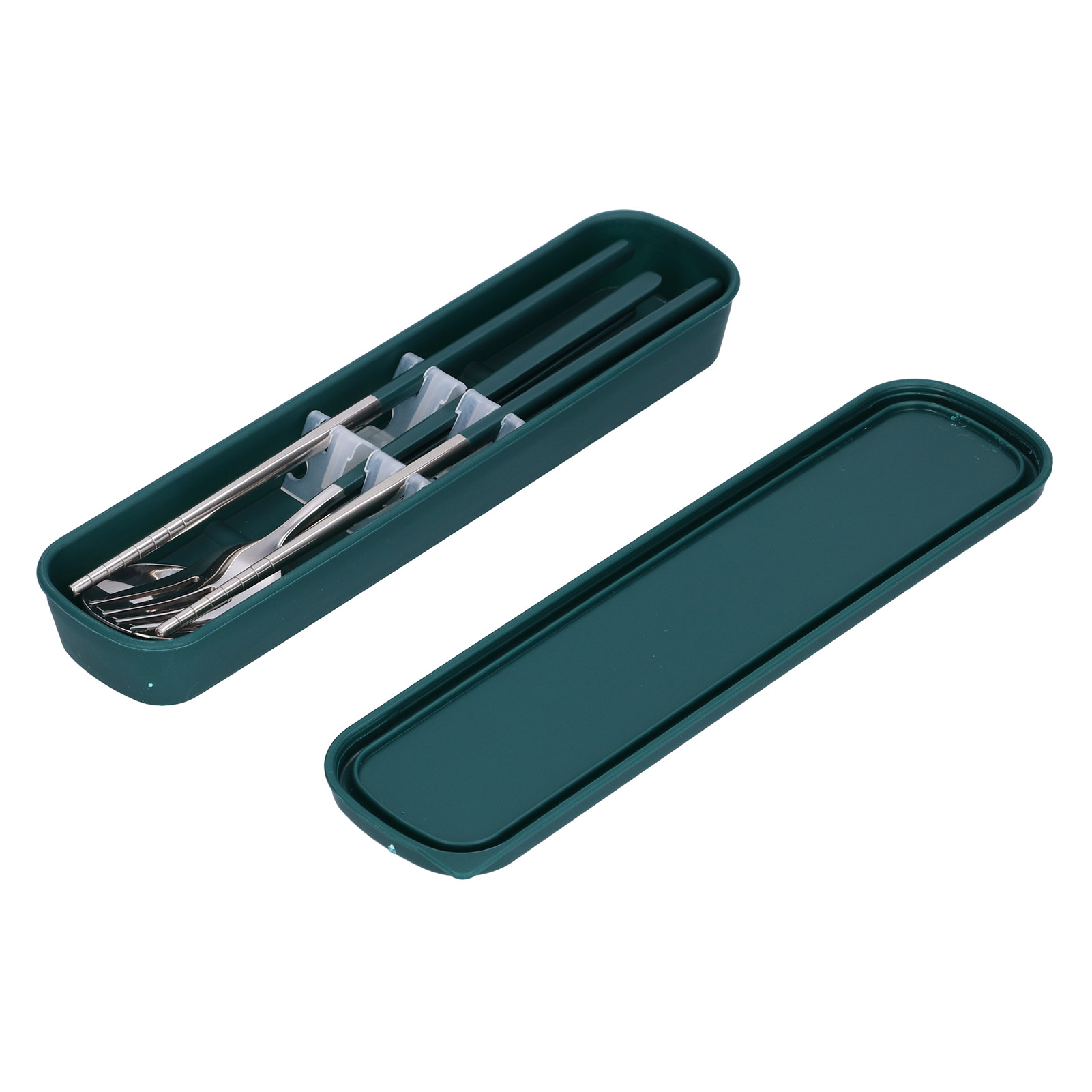 3-teiliges Edelstahl-besteckset Zum Malen, Essstäbchen, Löffel Und Gabel, Küchen-/büro-set, Silbergrün