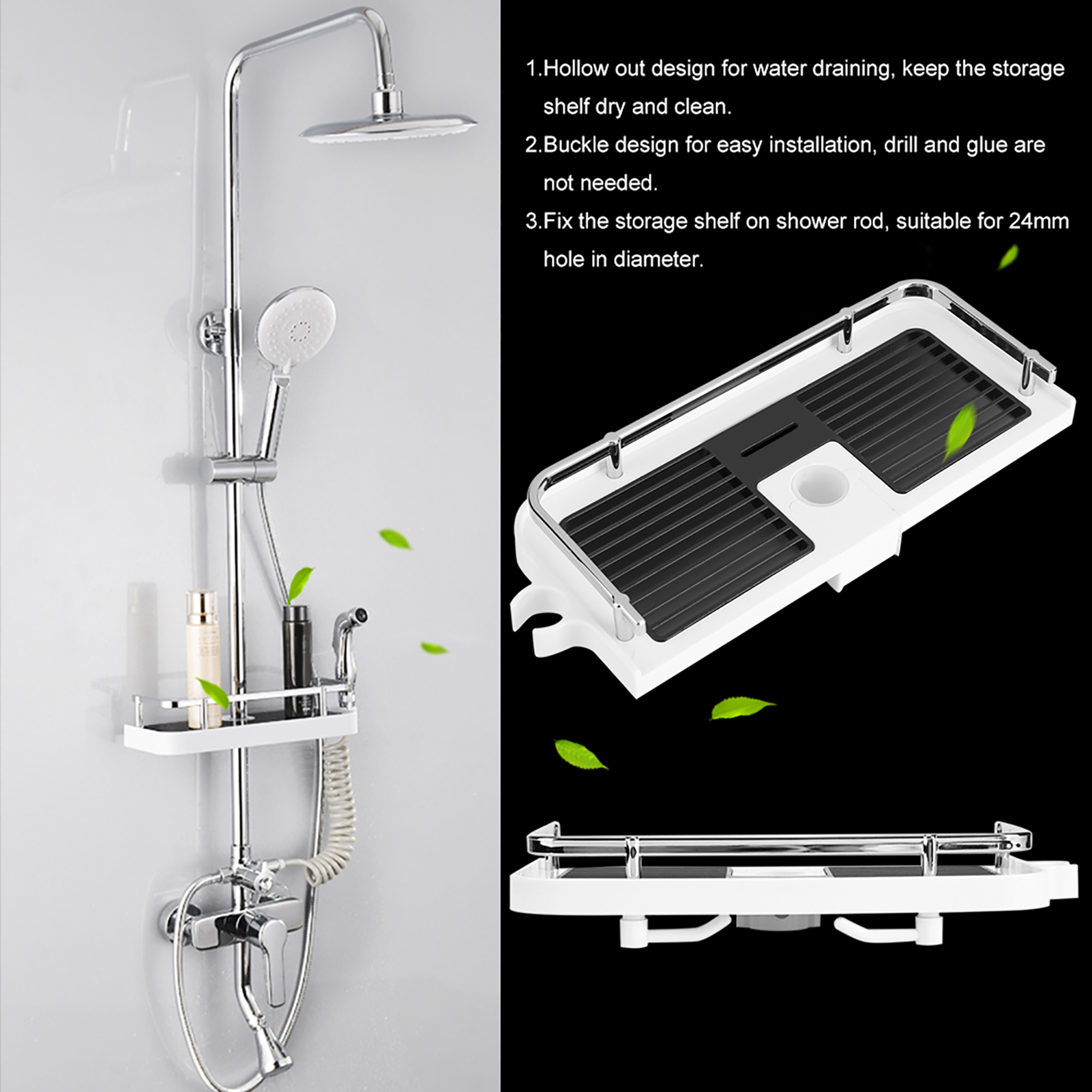 Duschstange Aus Abs Mit Ablagefach, Praktischer Wand-badezimmer-organizer, Seifenschale, Robustes Duschaccessoire