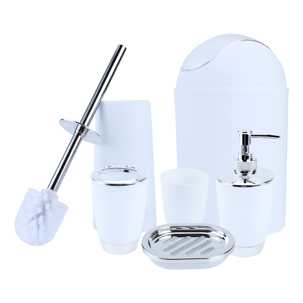 6-teiliges Badezimmer-accessoire-set: Korb, Seifenschale, Seifenspender, Becher, Zahnbürste