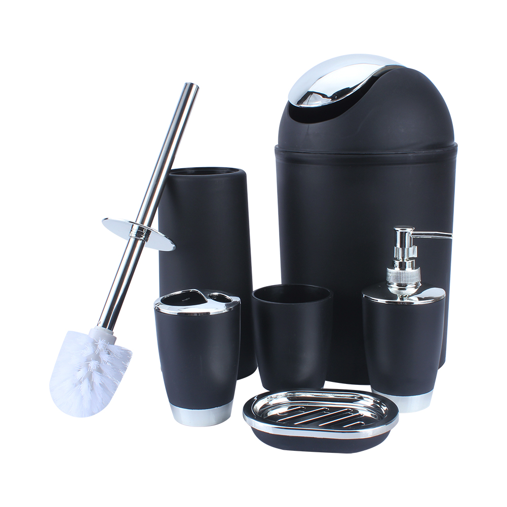 6-teiliges Badezimmer-set, Korb, Seifenschale, Seifenspender, Becher, Zahnbürstenhalter.