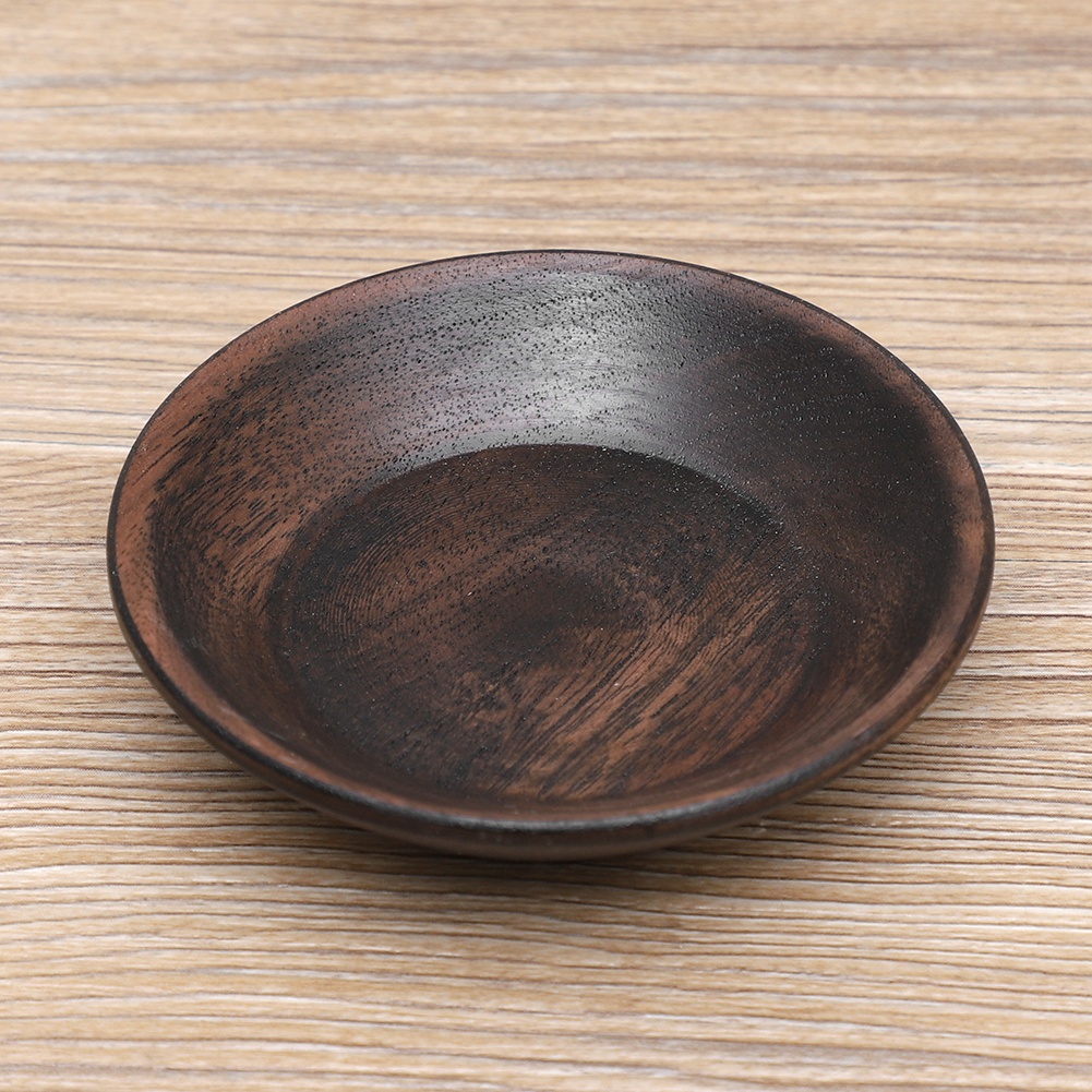 Dunkelfarbener Massivholzteller, Rundes Tablett Für Obst, Speisen, Kuchen Und Desserts, Tee (7,5 Cm)