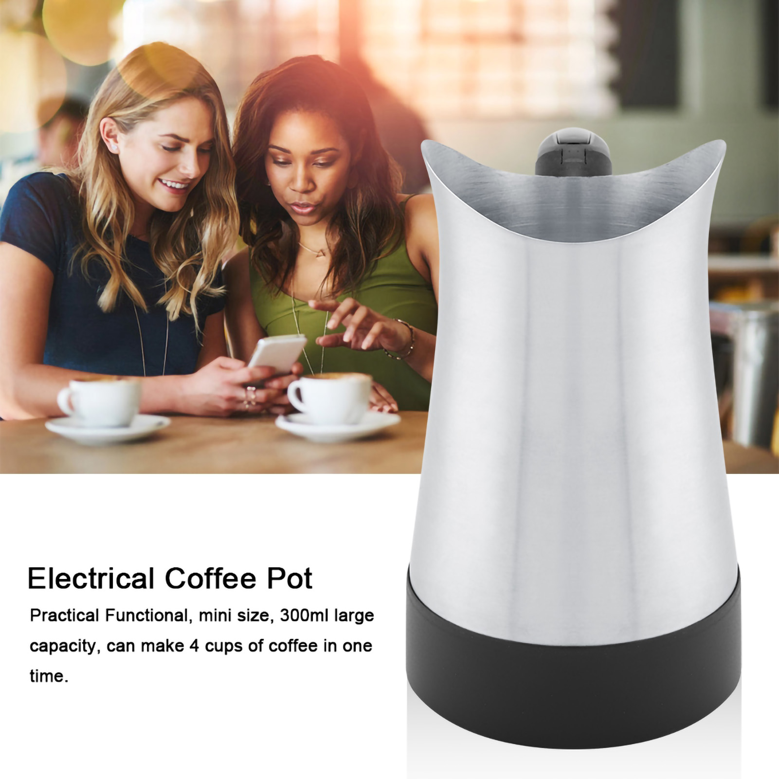 Türkischer Wasserkocher 270 Ml, Espressomaschine, Türkische Kaffeemaschine Aus Lebensmittelechtem Edelstahl, 220-240 V Eu-stecker, Vergoldetes Kupfer, Ideal Für Moka-kaffee Und Zum Kochen.