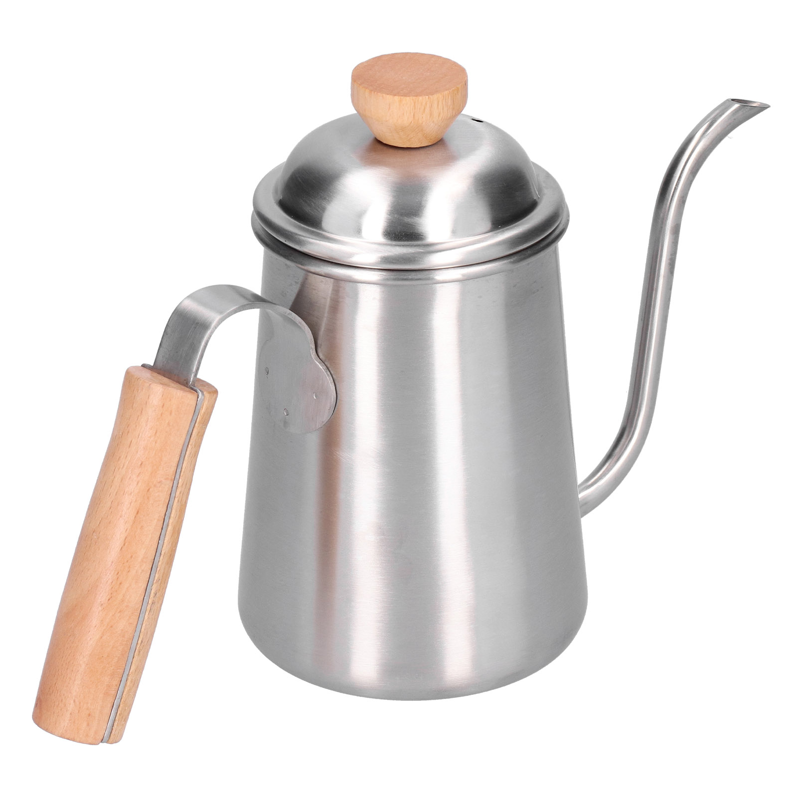 650 Ml Kaffeekessel Aus Edelstahl, Schwanenhalsausguss, Holzgriff, Ideal Zum Präzisen Ausgießen.
