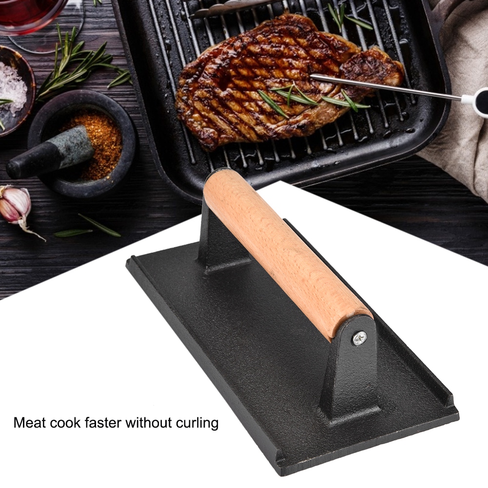Hamburgerpresse Aus Gusseisen Mit Holzgriff, Speckpresse Und Steakgrill, Robustes Küchenutensil, Ideal Zum Garen Von Fleisch