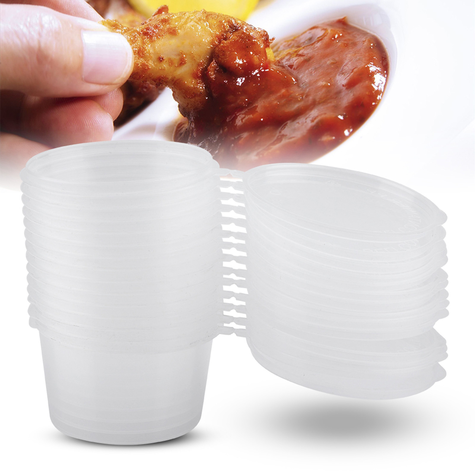 Packung Mit 100 Durchsichtigen 100-ml-plastikbechern Für Soßen, Gewürze Und Würzmittel Zum Mitnehmen