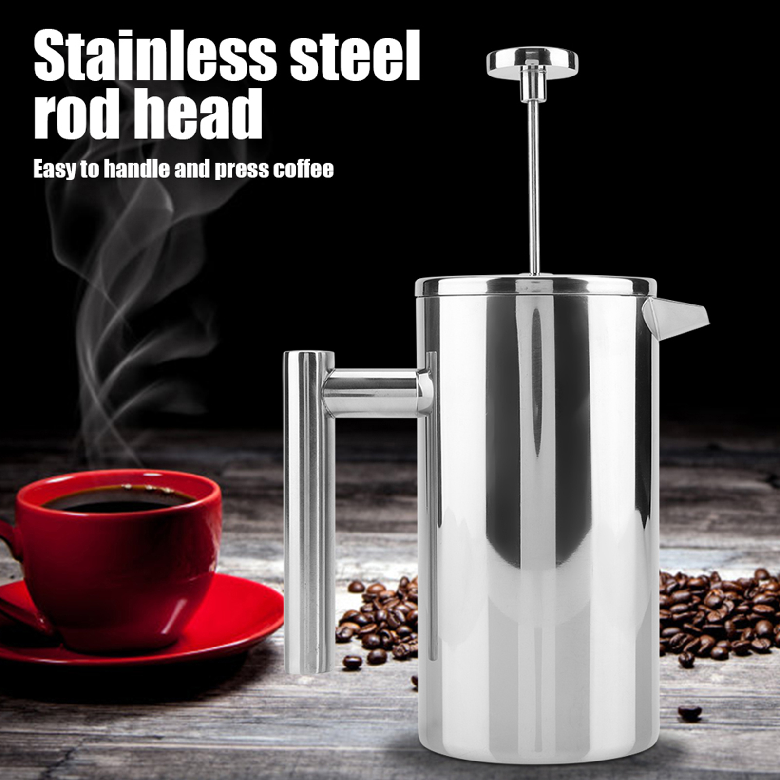 Doppelwandige Edelstahl-kaffeemaschine Mit Integriertem Filter, 800 Ml, Isoliert, Robust Und Elegant.