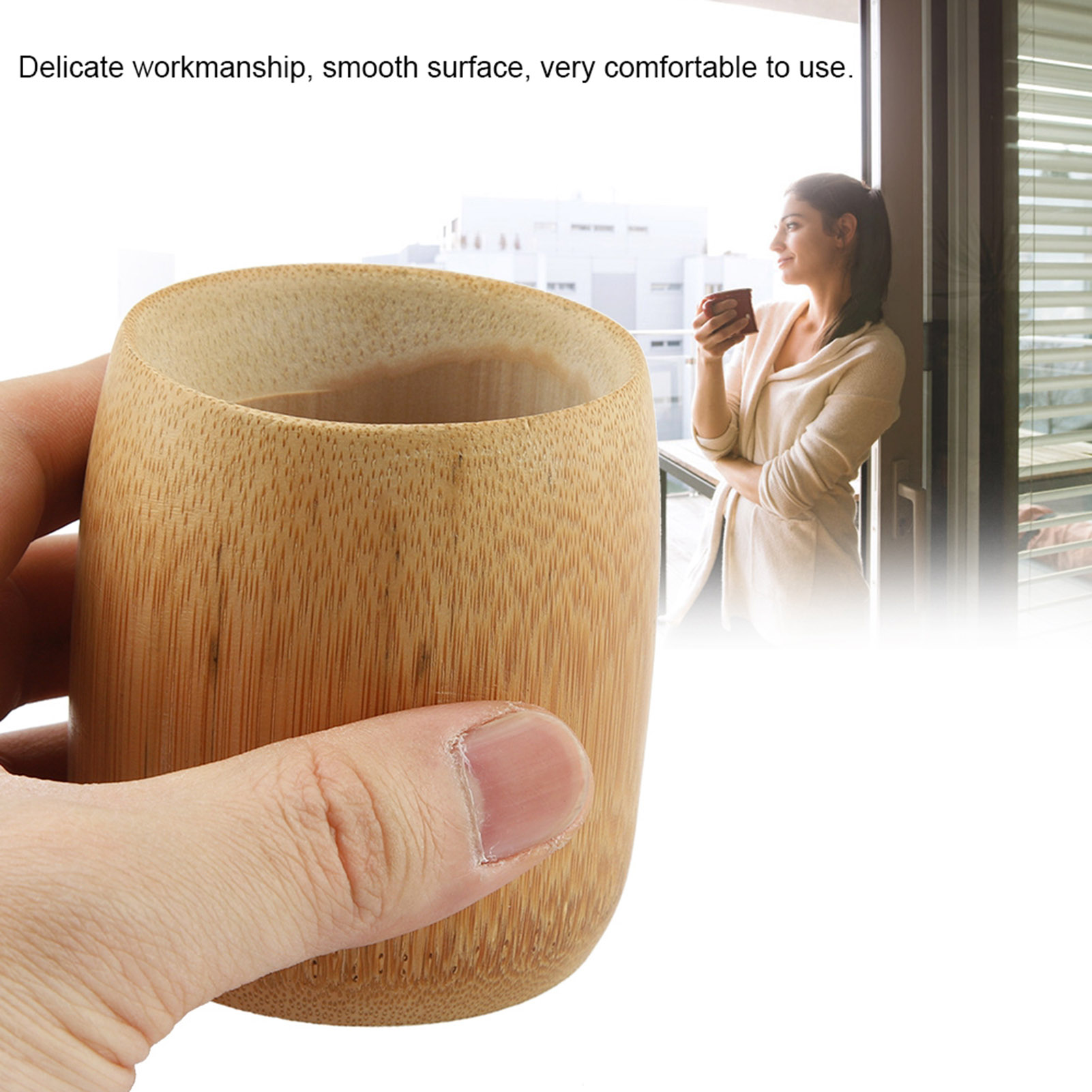 Teetasse Aus Reinem Naturbambus, Handgefertigt, Unbemalt, Umweltfreundlich, Runde Öffnung, Größe M