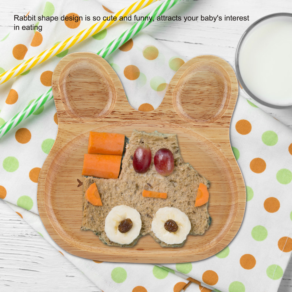 Holzteller Für Kinder, Dessert- Und Snacktablett, Niedliches Hasenmotiv, Holzgeschirr Für Kinder