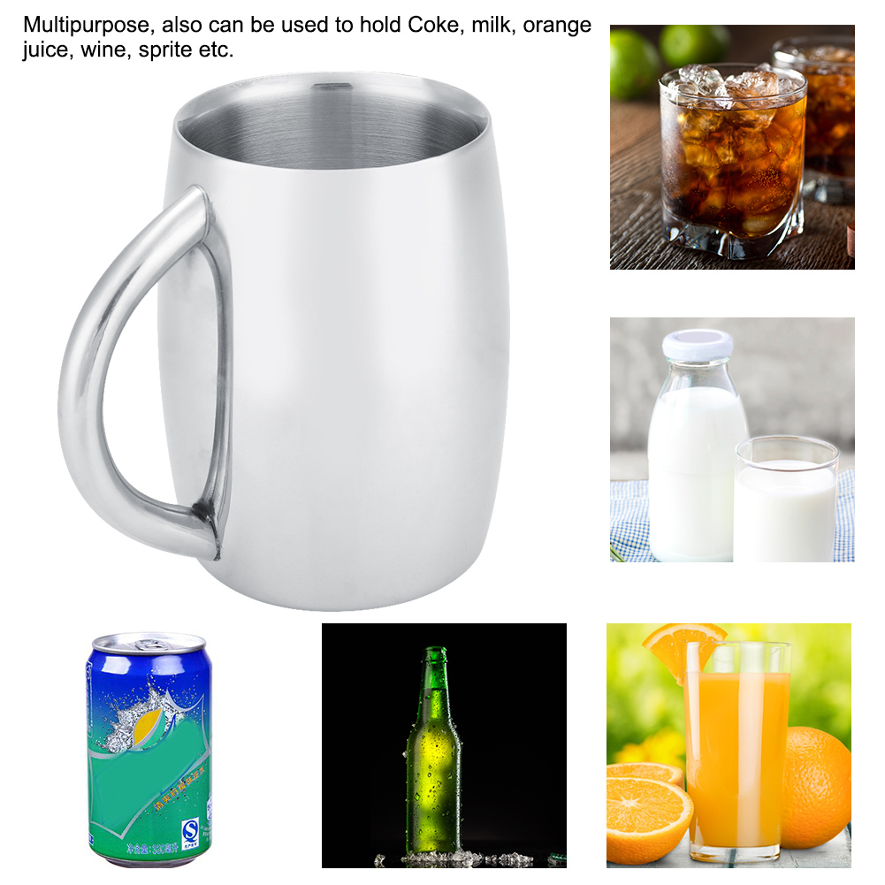 Doppelwandiger Edelstahlbecher Für Kaffee, Bier Oder Tee Mit Henkel, 1 Stück, Küchenutensil (2)