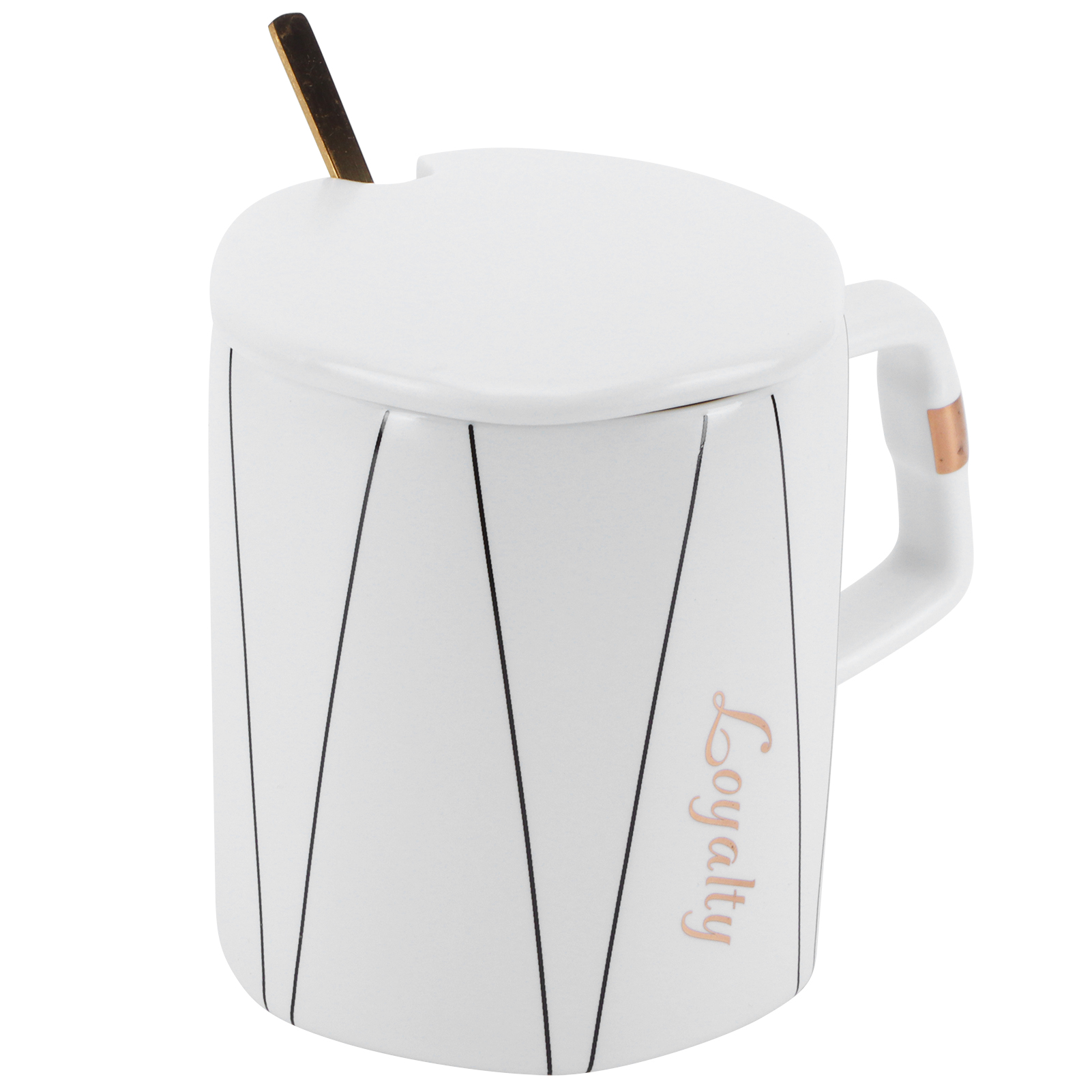 Achteckiger Keramikbecher, Kaffeetasse, Bürobecher Mit Löffel Und Deckel, Geschenk Für Paare Und Freunde, Typ A