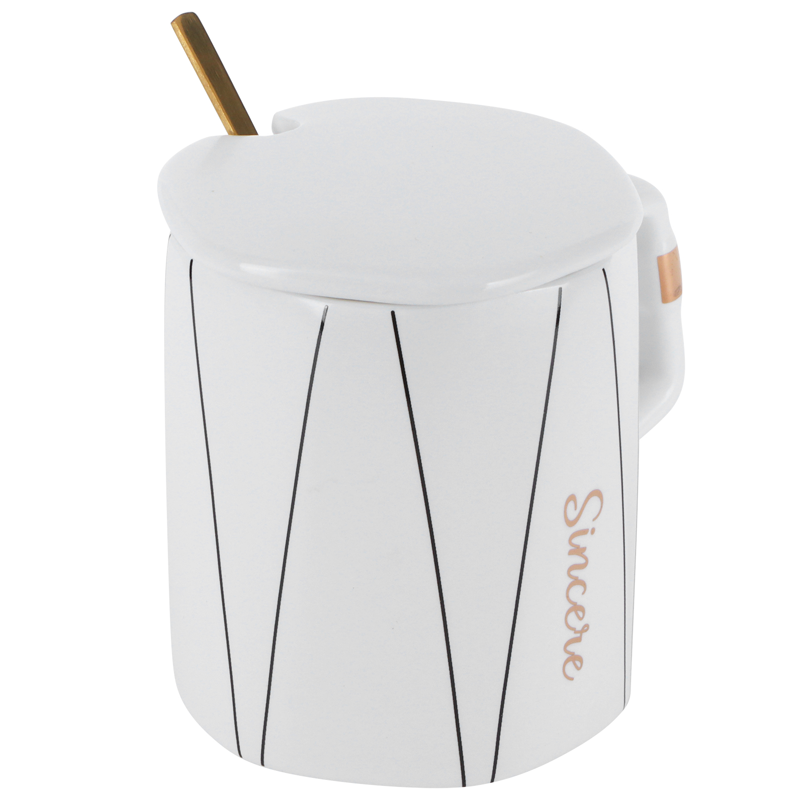 Achteckiger Keramikbecher Für Büro/kaffee Mit Löffel Und Deckel – Geschenk Für Paare Und Freunde – Set B