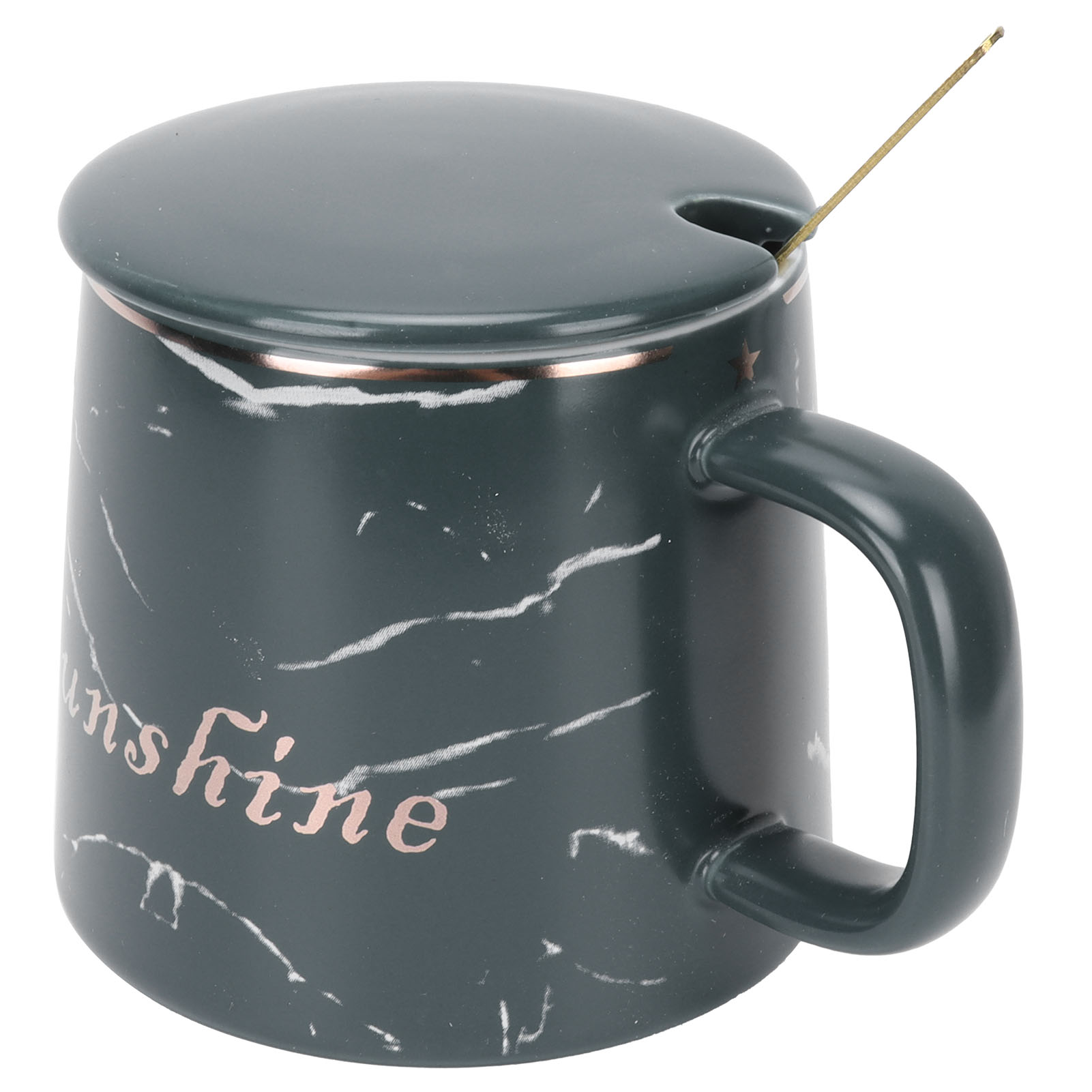 Original Keramikbecher Mit Marmormuster, Inklusive Löffel Und Grünem Deckel, Für Zuhause, Reisen, Büro Und Outdoor-aktivitäten