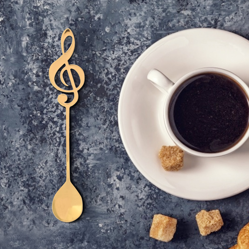 Dessertlöffel Aus Goldfarbenem Edelstahl, Mit Notenmotiv, Auch Als Rührlöffel Für Kaffee Und Andere Getränke Geeignet, 4er-packung