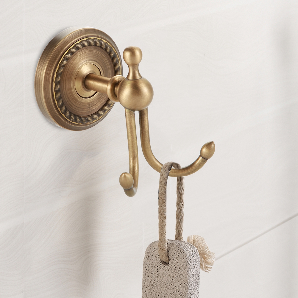 Antiker, Wandmontierter Handtuchhalter Aus Messing Fürs Badezimmer, Doppelhaken Für Kleidung, Mäntel, Hüte Und Taschen, Stabile Wandmontage