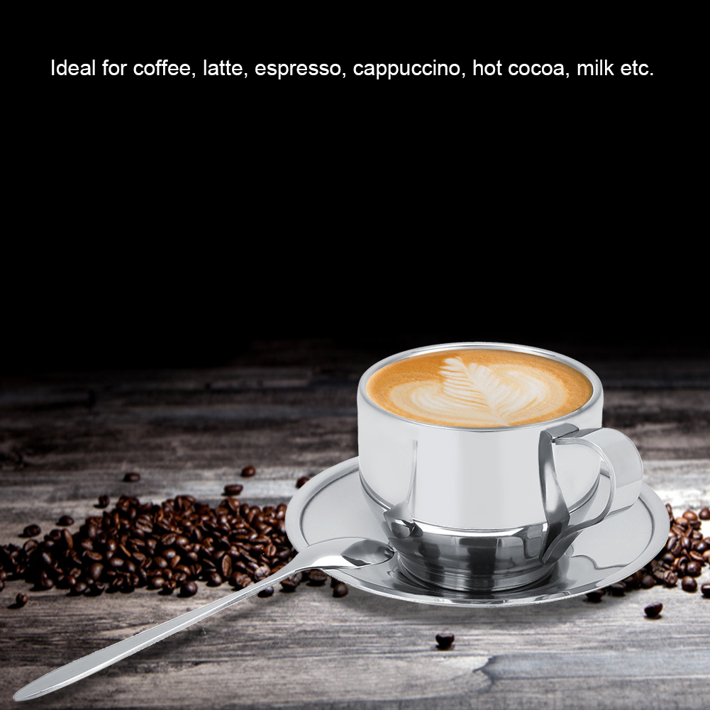 Isolierter, Doppelwandiger Edelstahl-kaffeebecher, Tee- Und Milchbecher Mit Untertasse Und Löffel, Geschirrset