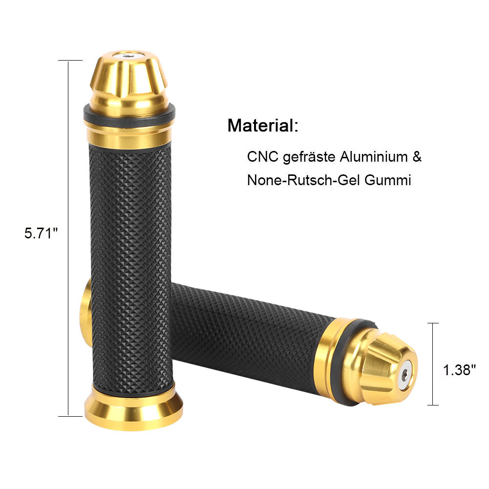 Cnc-gefräste Aluminium-motorradlenkergriffe Mit Goldener Gummierung Für 7/8-zoll-lenker, Fahrräder, Mountainbikes Und Motorräder