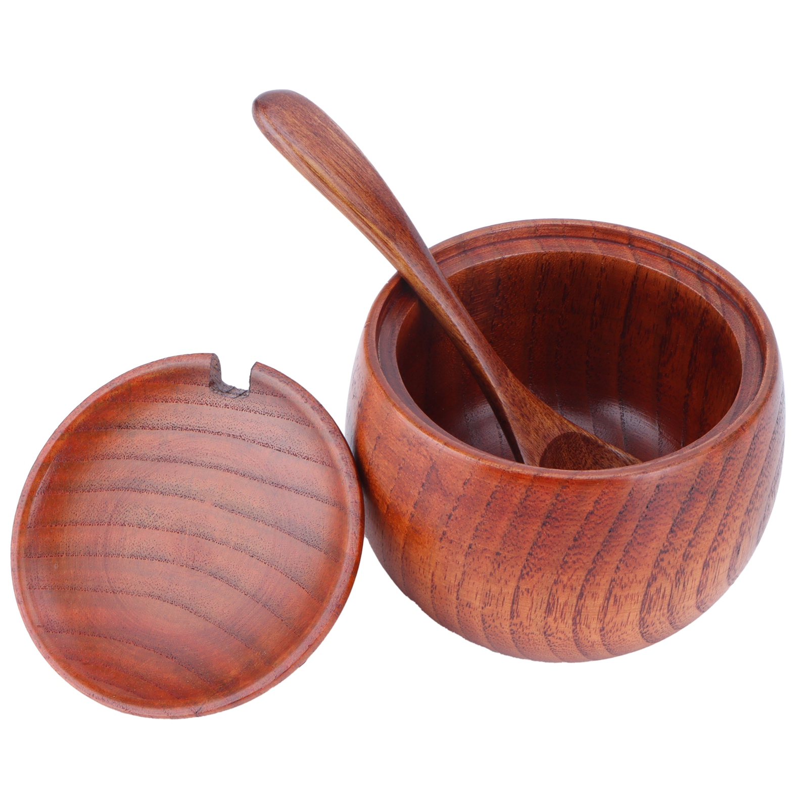 Salzstreuer Aus Holz Mit Deckel Und Löffel, Vintage-gewürzglas, Gewürzbehälter Und Küchenutensil.