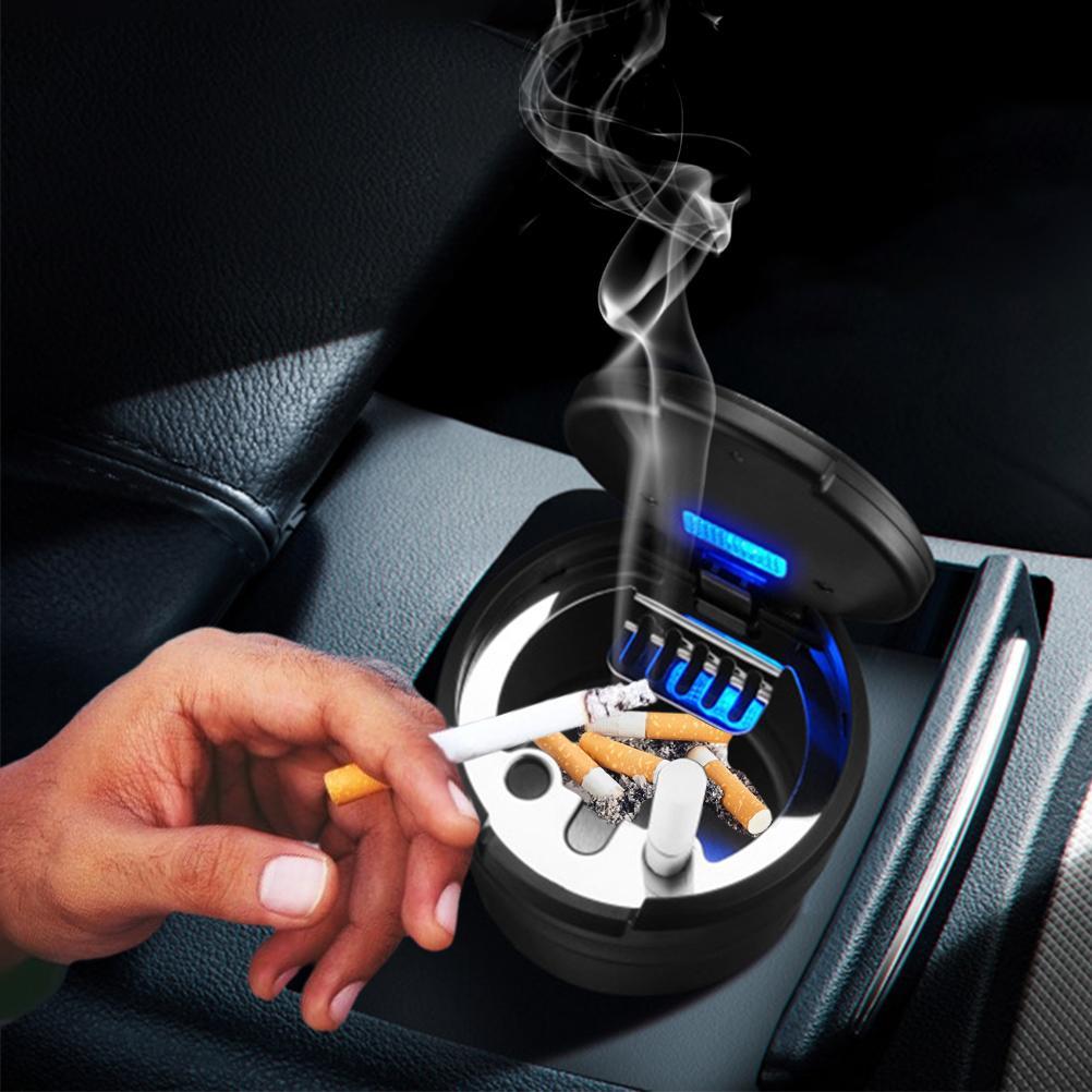 Auto-aschenbecher Mit Deckel Und Led-beleuchtung, Kleiner Tragbarer Wasserdichter Mülleimer Für Reisen Und Den Gebrauch Zu Hause