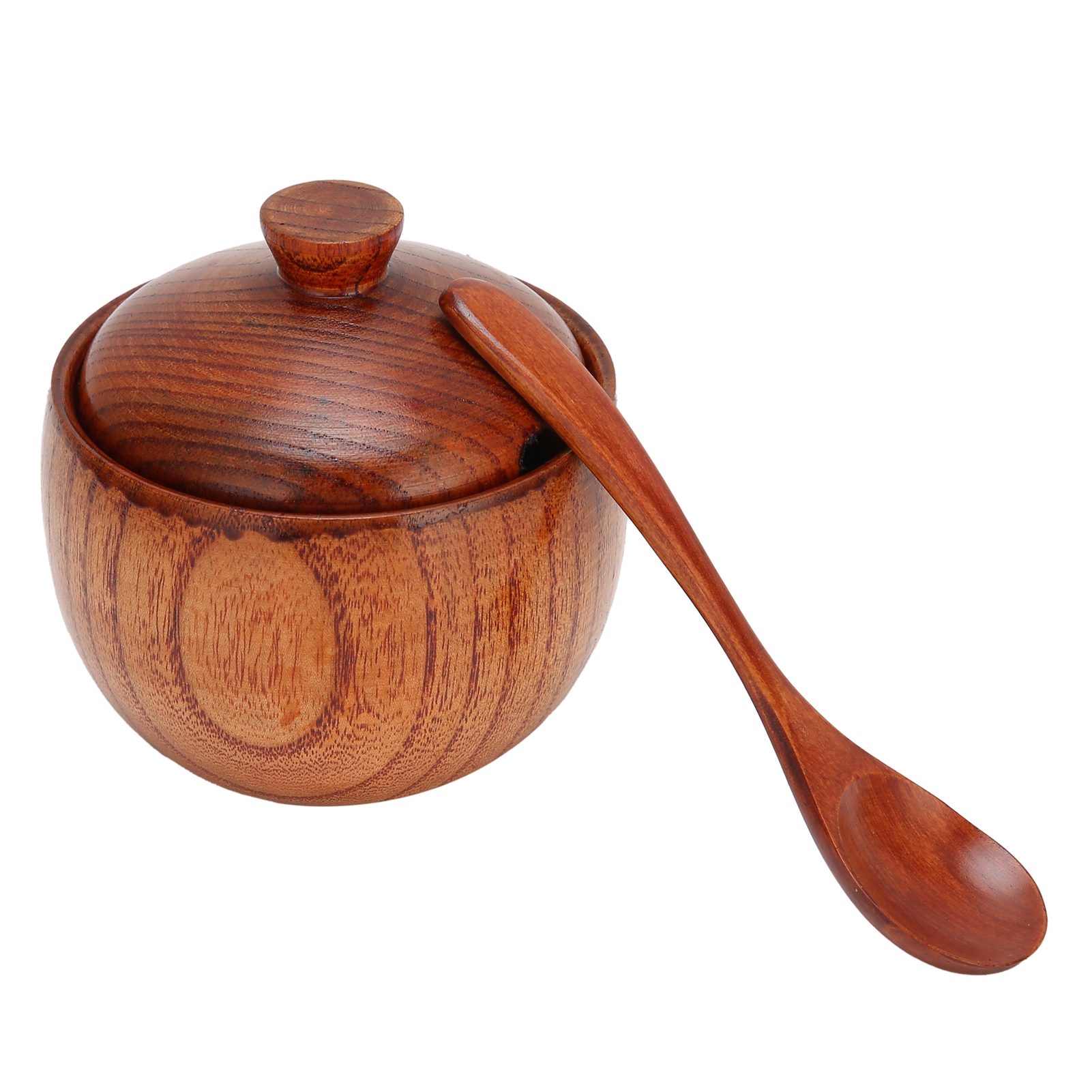 Holzschale Für Gewürze, Zucker, Salz, Pfeffer Und Würzmittel Mit Löffel Und Deckel, Küchenutensil