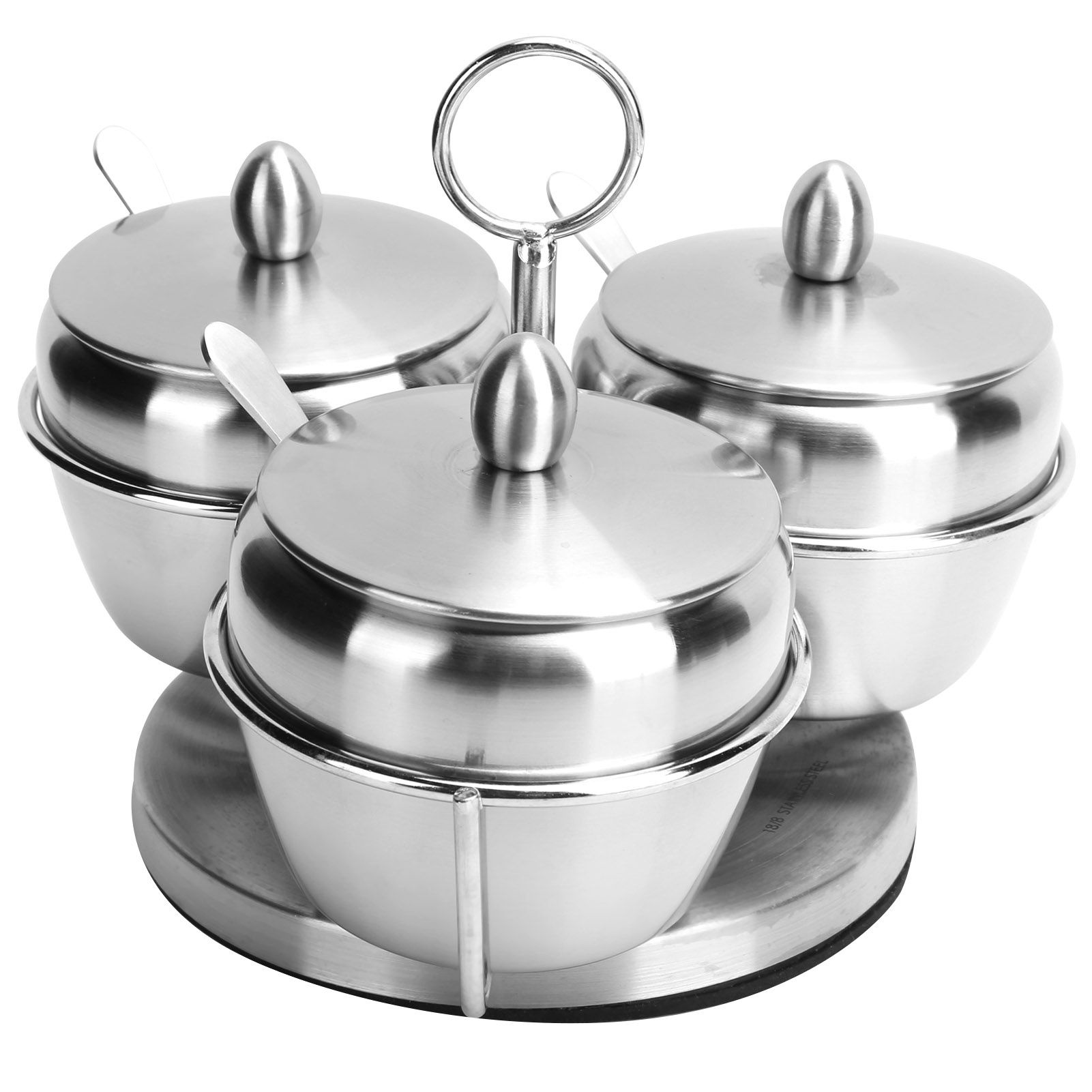 Gewürzbox Aus Edelstahl, Salz- Und Zuckerdose Mit Drehständer, Deckel Und Löffel Inklusive.