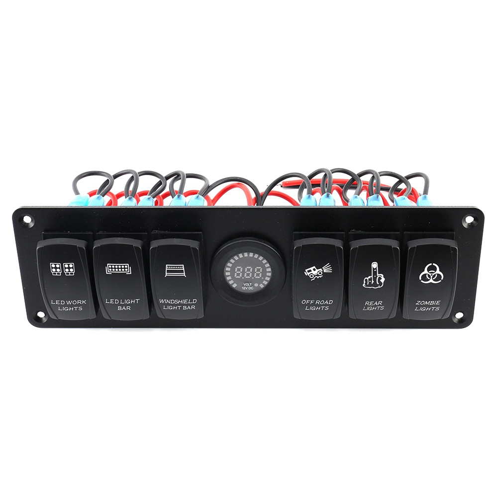 6-fach Mehrfarbige Led-wippschalterleiste Mit Voltmeter Für Wohnmobile, Autos, Boote Und Schiffe