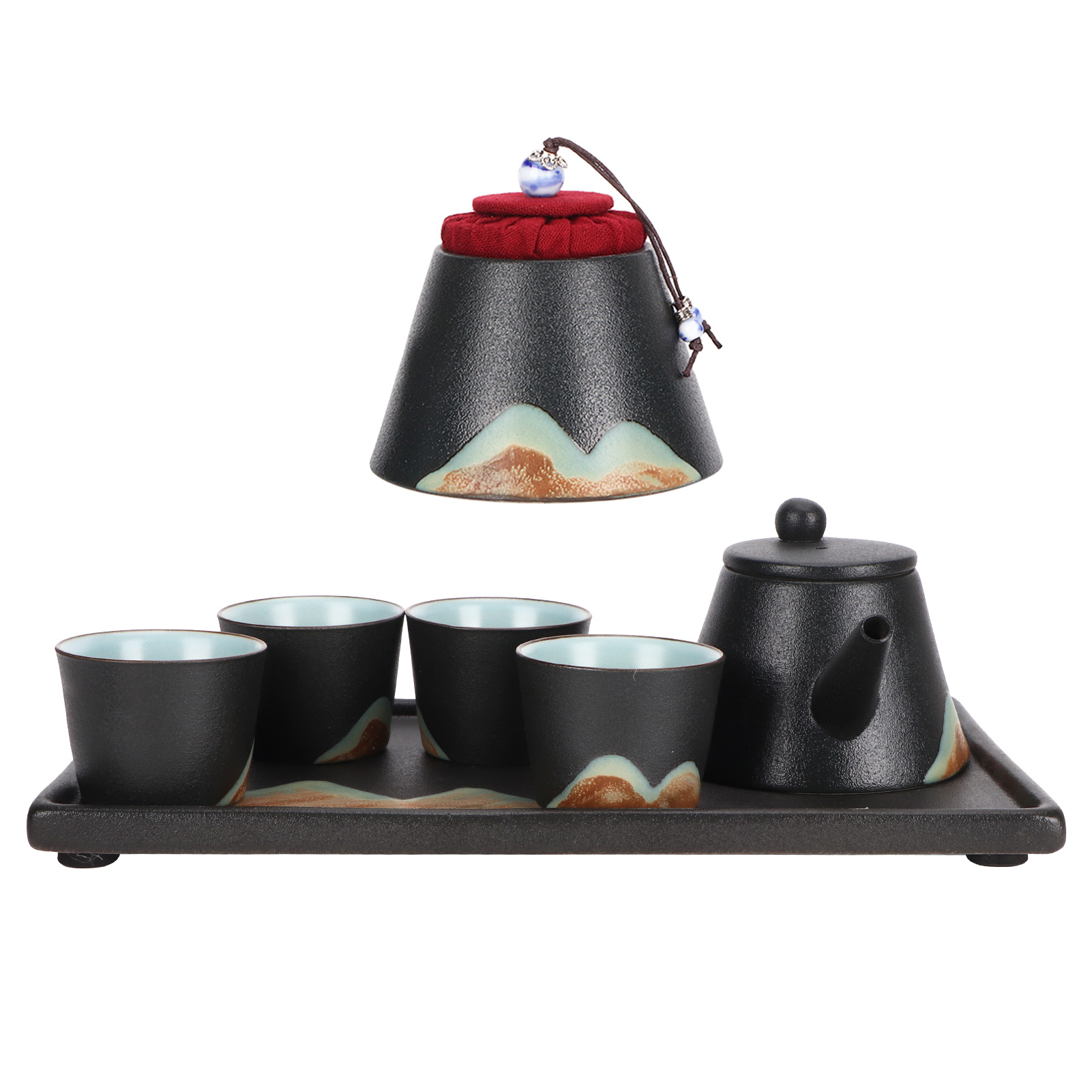 Handgefertigtes Kung-fu-teeservice Aus Keramik, Bestehend Aus Teekanne, Tassen, Tablett, Geschenkbox Und Wohnaccessoires