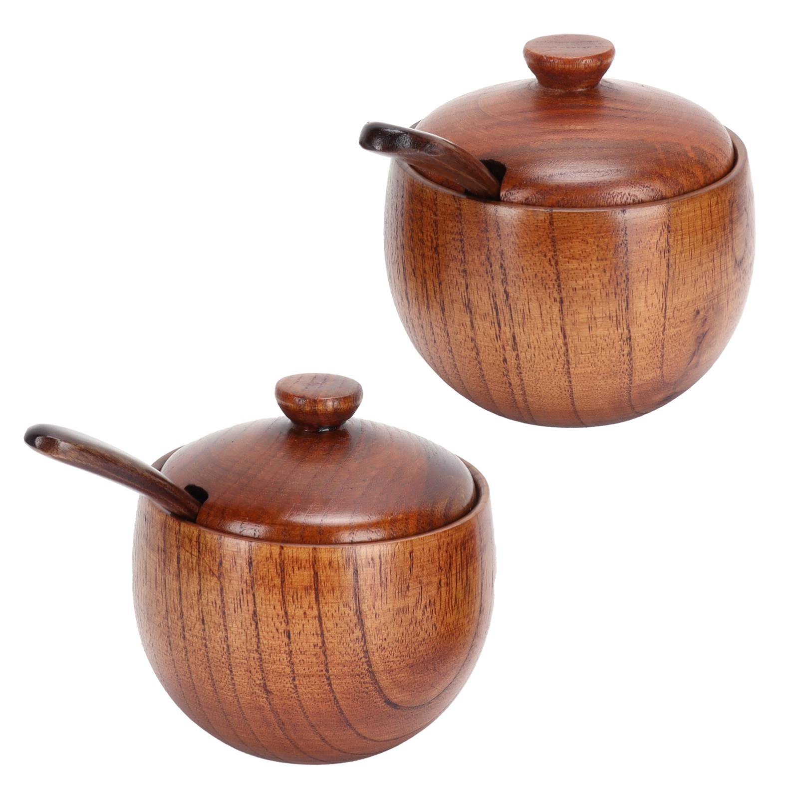 Set Aus 2 Japanischen Retro-gewürzgläsern, Holzbehälter Mit Deckel Und Löffel Für Die Küche