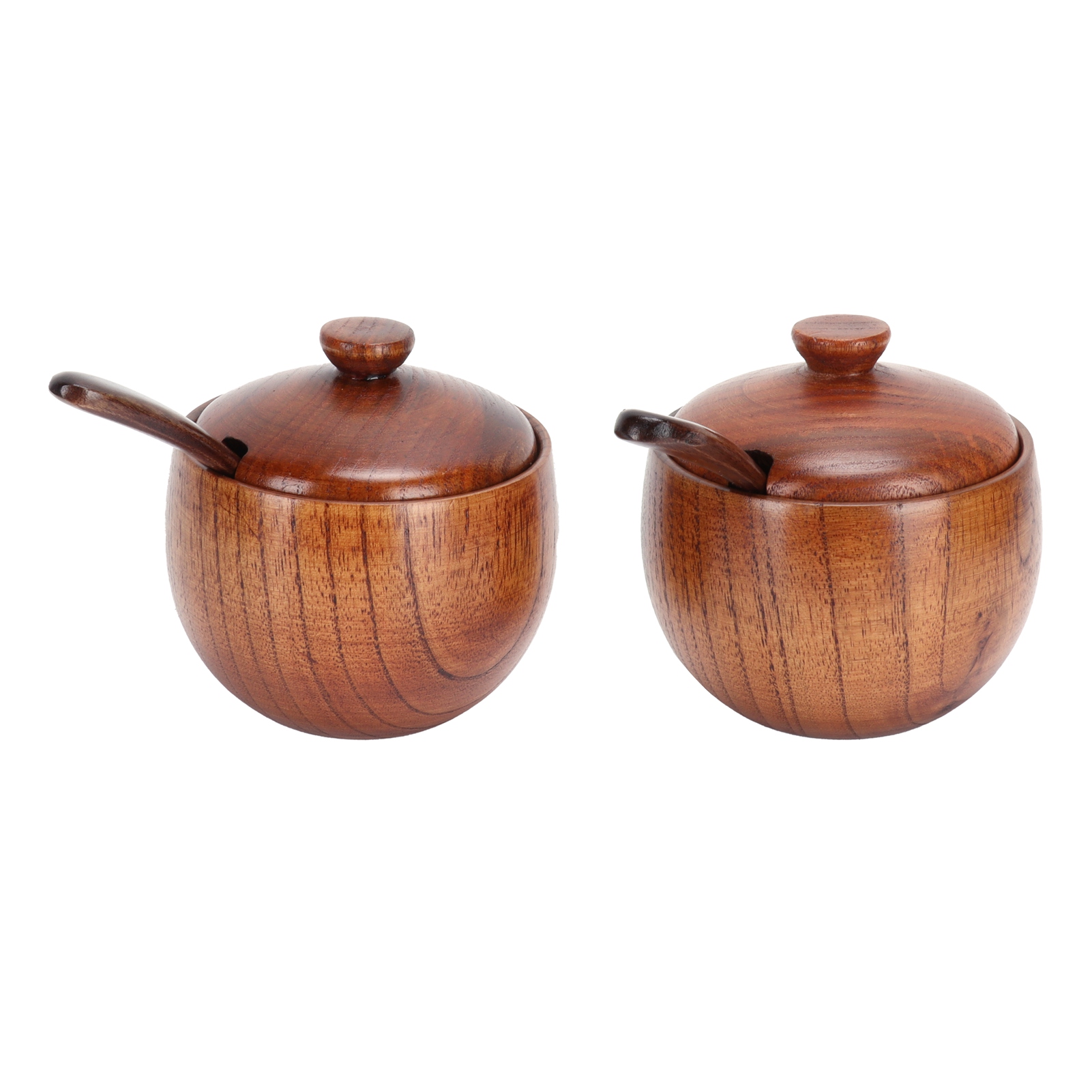 Set Aus 2 Japanischen Retro-gewürzgläsern Aus Holz, Behälter Für Würzmittel Mit Deckel Und Löffel Für Die Küche