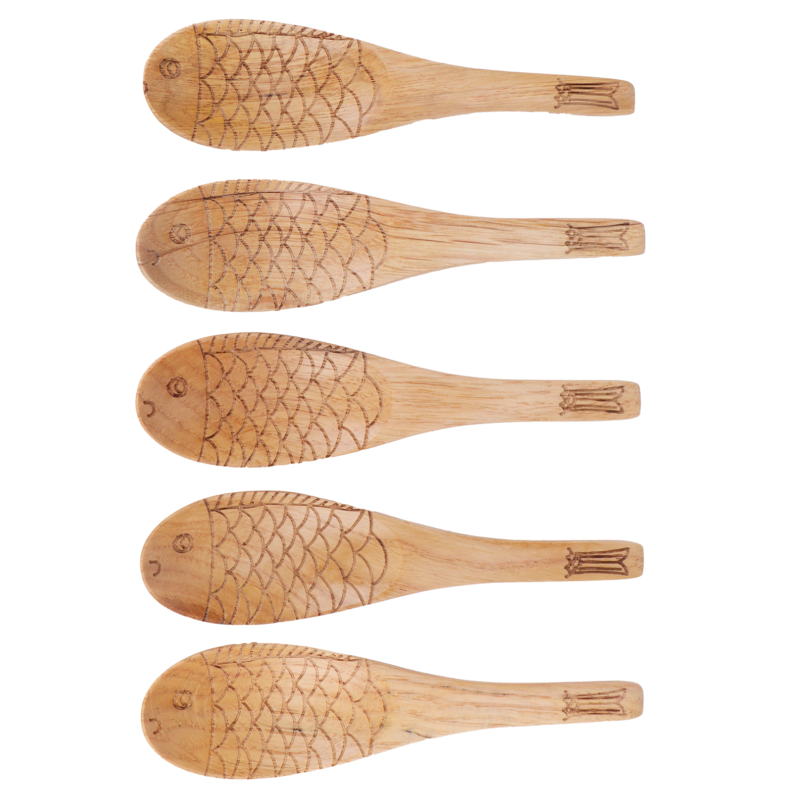 5 Reislöffel Aus Holz, Fischförmig Geschnitzte Schöpfkelle, Innovatives Küchenutensil