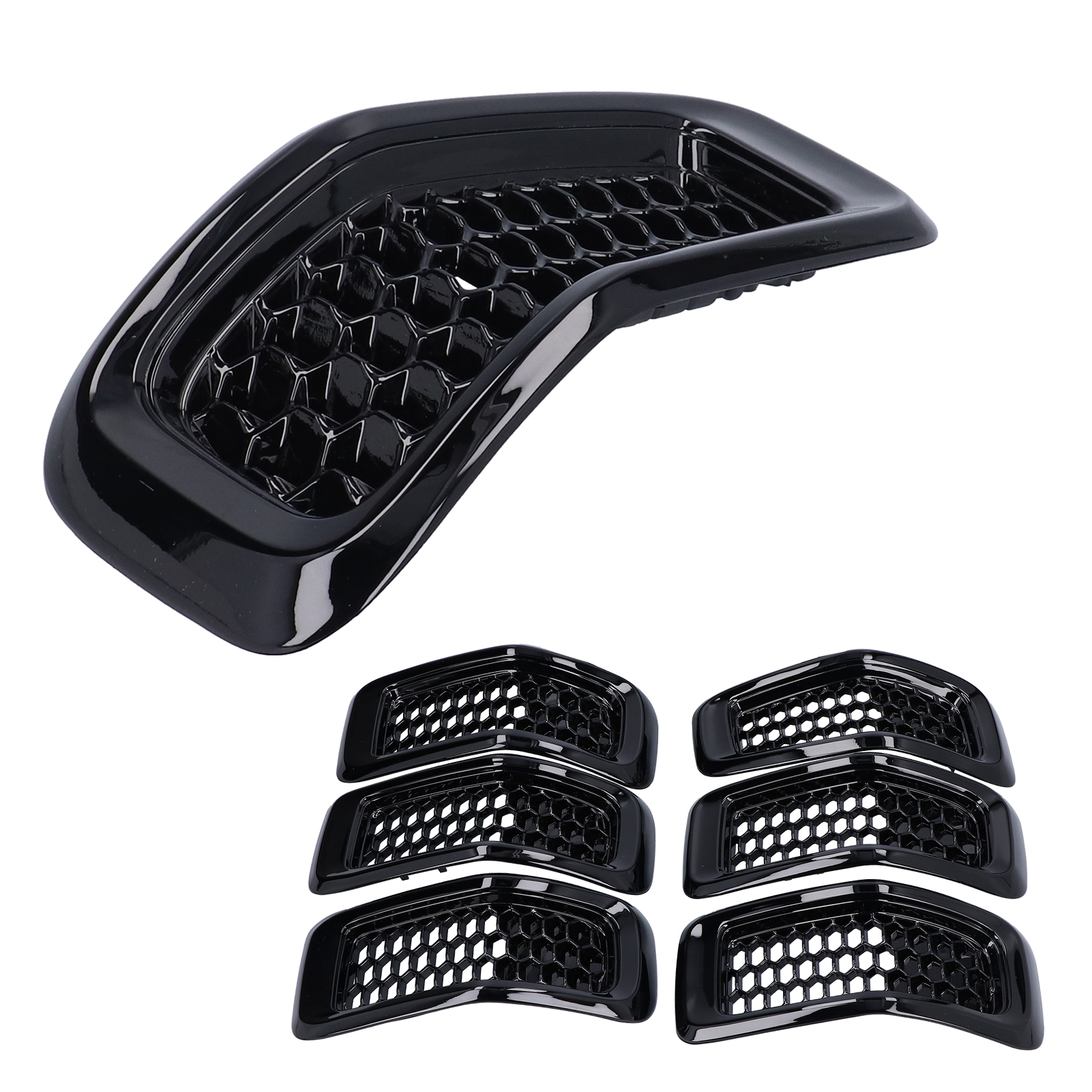 7-teiliger Frontgrill-zierleisten-schutz, Kompatibel Mit Jeep Cherokee (2014–2018), Rahmen In Glänzendem Schwarz