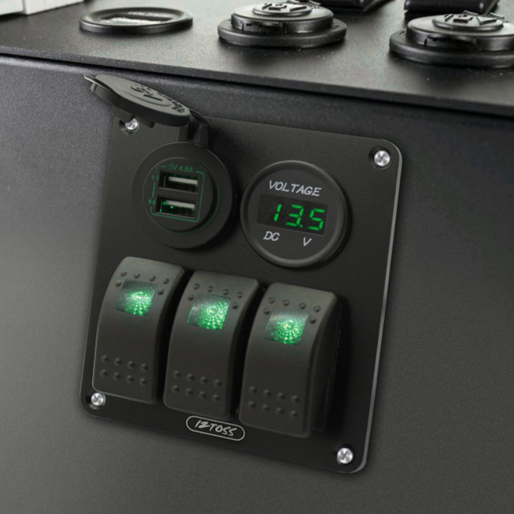 Multifunktions-schalterpanel Mit 3-fach-wippschaltern, Voltmeteranzeige, 4,8-a-ladegerät Für Wohnmobile Und Boote, Grünes Licht