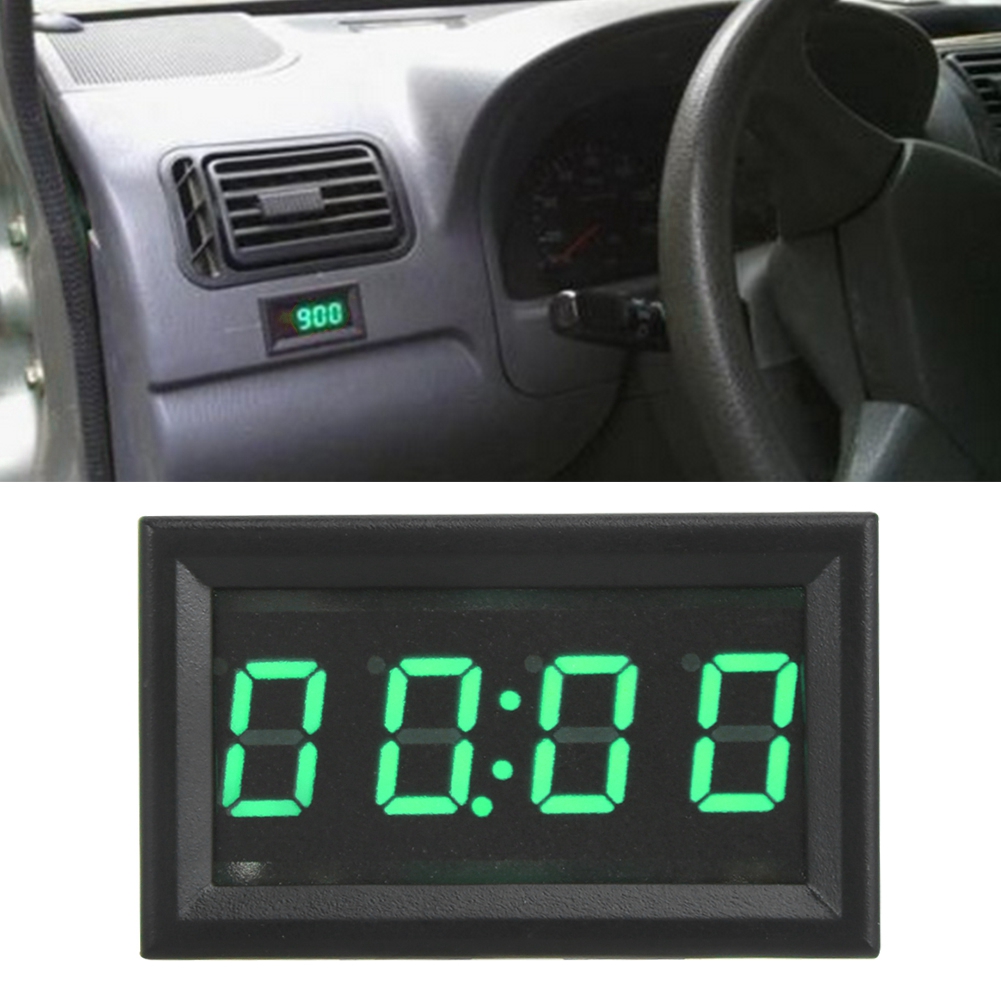 Grüne Led-digitaluhr Fürs Auto, Leuchtende Elektronische Uhr Als Dekorationselement Für Den Fahrzeuginnenraum, Leuchtendes Digitales Zifferblatt Für Autos