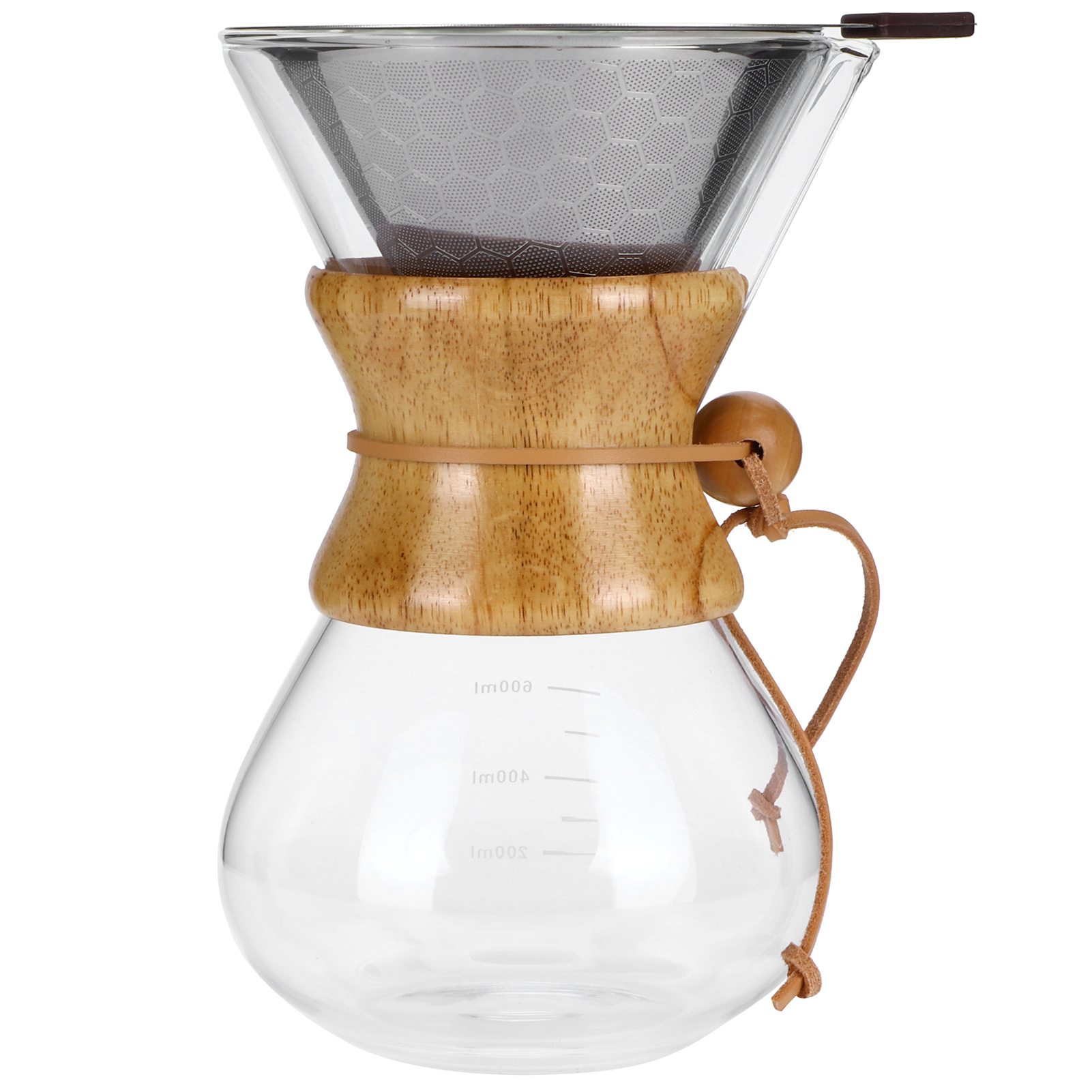 Hochtemperaturbeständige Glaskaffeemaschine, Edelstahlfilter, 600-ml-kaffeekanne