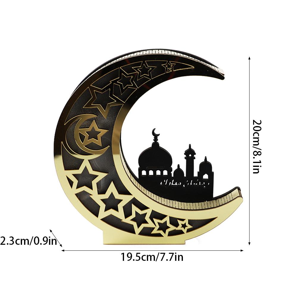 Ramadan-dekoration Aus Holz, Led-licht, Eid Mubarak, Durchbrochener Goldener Mond, Festliche Lampe
