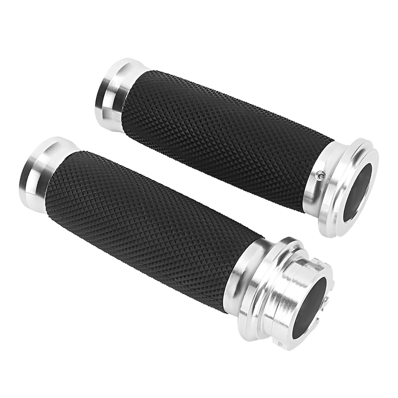 Universelle Motorradlenkergriffe 25 Mm, Aluminium + Rutschfestes Gummi, Paar, Silberner Lenkerbezug