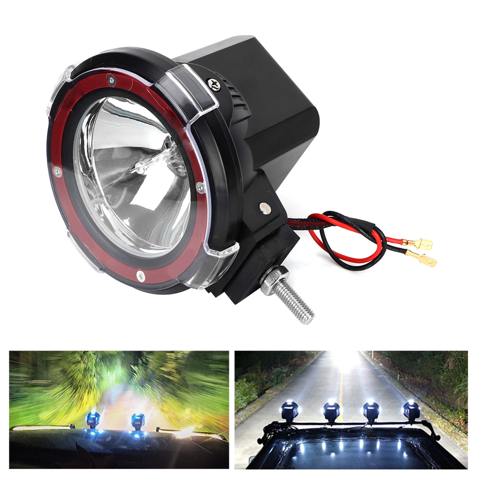 4-zoll-hid-frontstoßstangen-dachscheinwerfer, Angelabenteuerlampe, 12–24 V, 55 W, 4 Zoll, Roter Ring